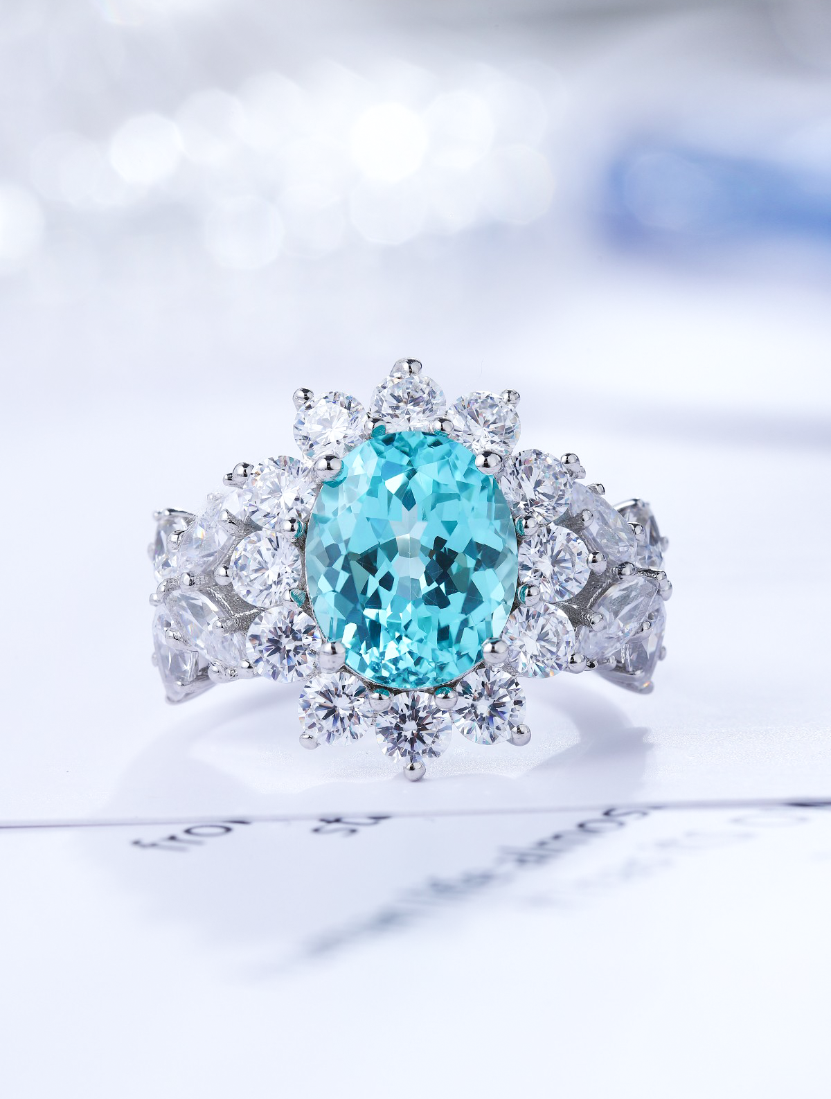 5.714ct Oval Lab-Grown Paraiba Tourmaline Floral Cocktail Ring