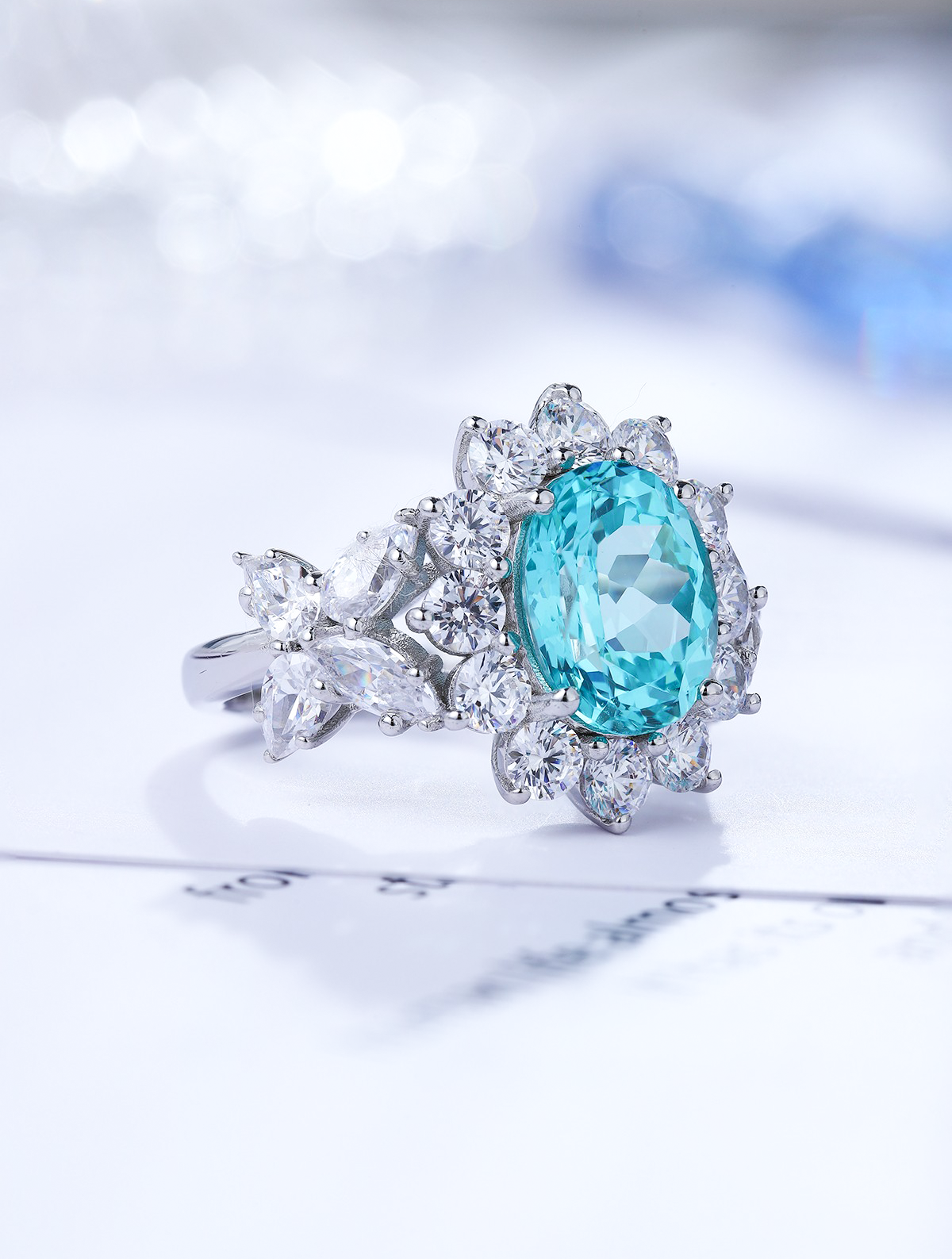 5.714ct Oval Lab-Grown Paraiba Tourmaline Floral Cocktail Ring