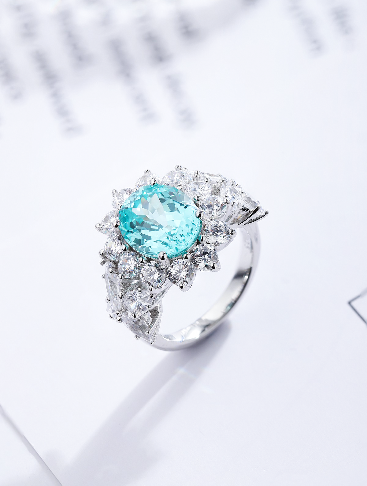 5.714ct Oval Lab-Grown Paraiba Tourmaline Floral Cocktail Ring