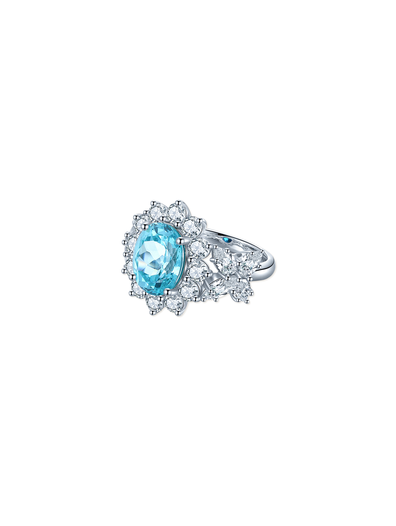 5.714ct Oval Lab-Grown Paraiba Tourmaline Floral Cocktail Ring