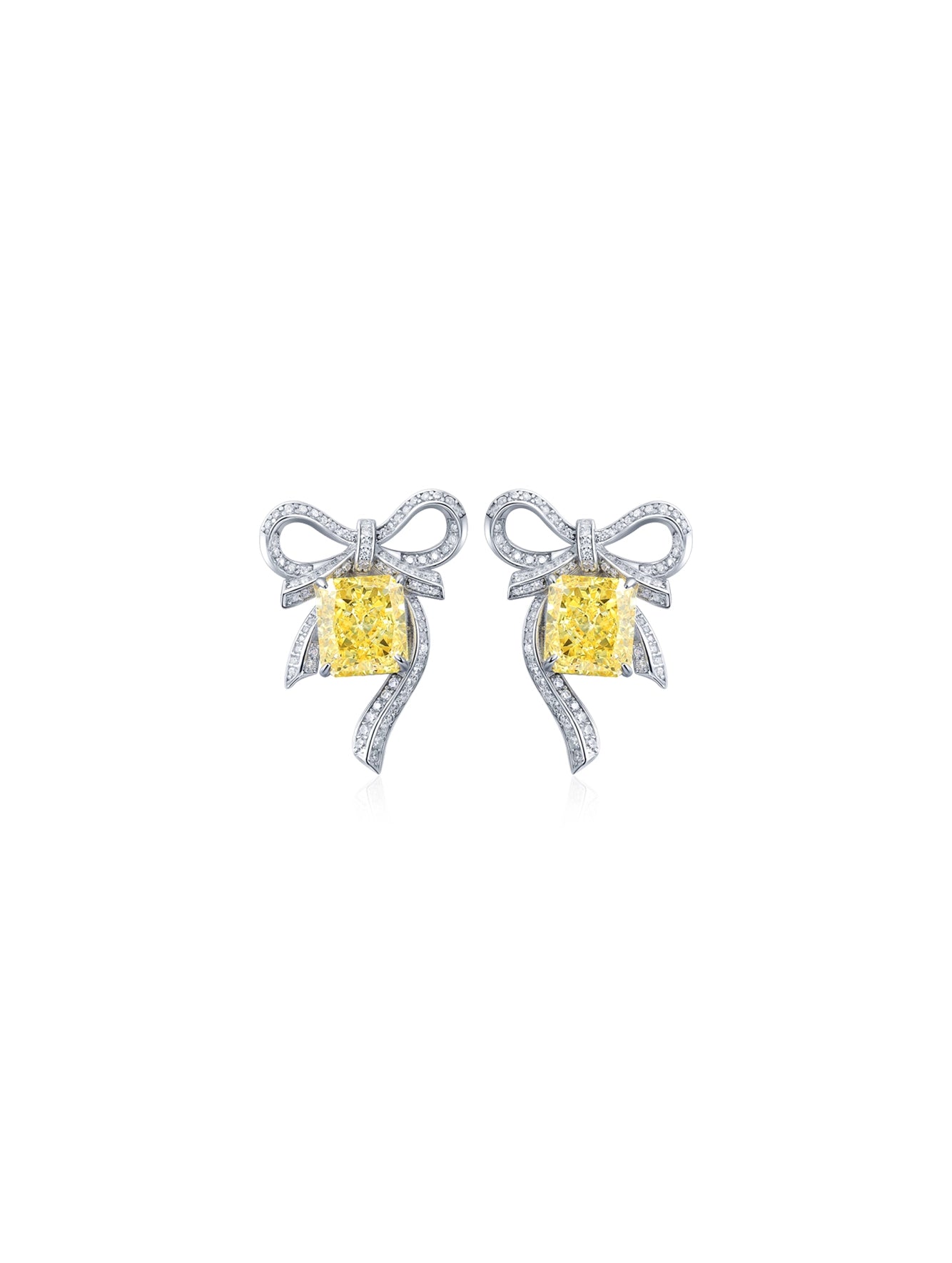 3ct Radiant Yellow Cubic Zirconia Bowknot Stud Earrings