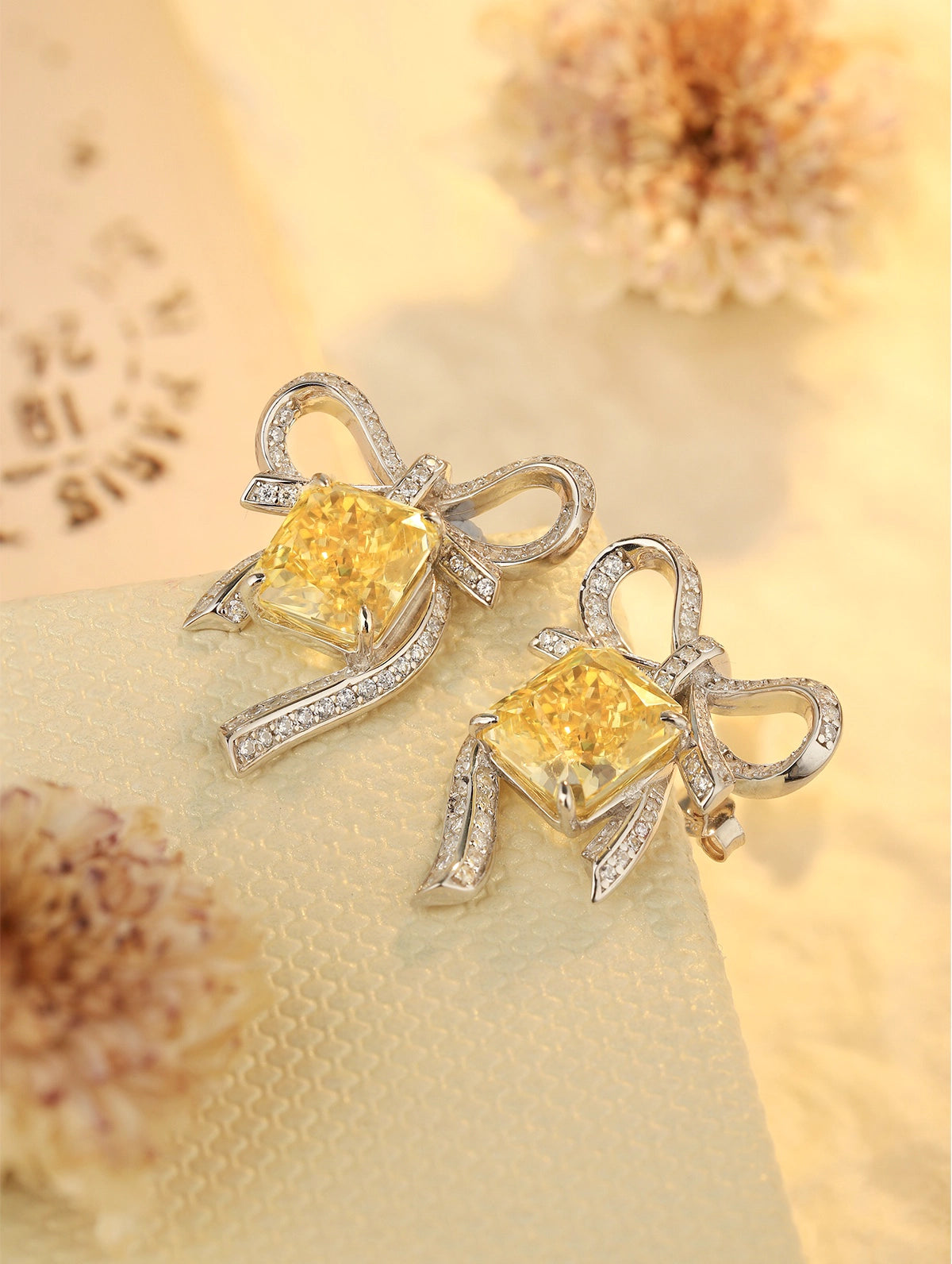 3ct Radiant Yellow Cubic Zirconia Bowknot Stud Earrings