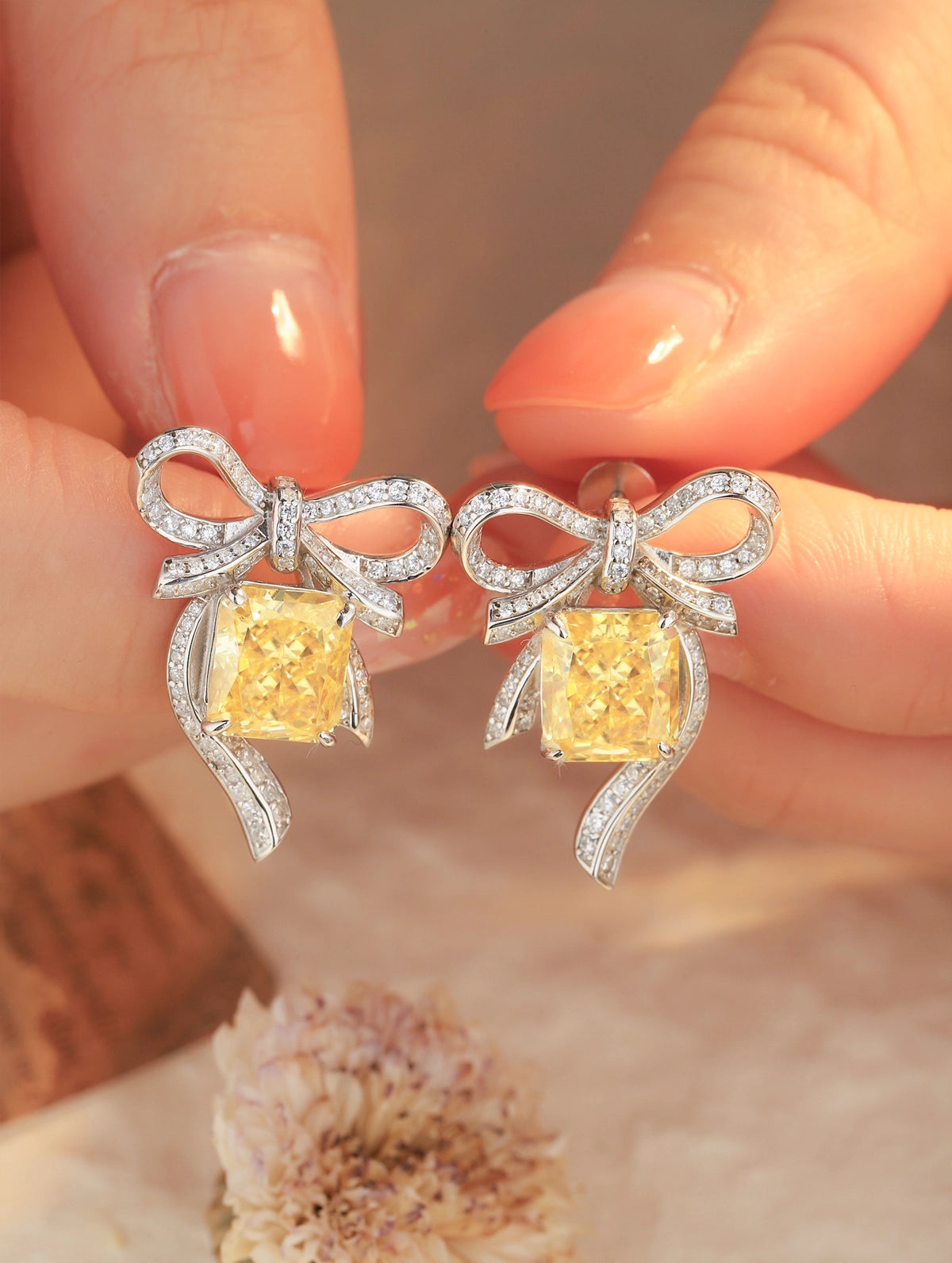 3ct Radiant Yellow Cubic Zirconia Bowknot Stud Earrings