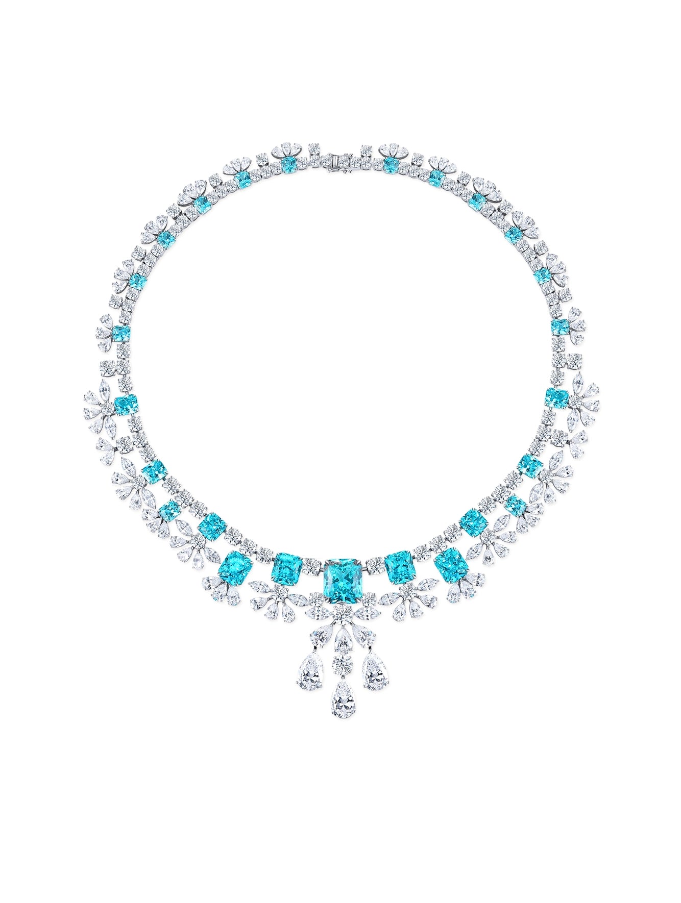 69.85ct Cushion Lab-Grown Paraiba Tourmaline Luxe Statement Necklace