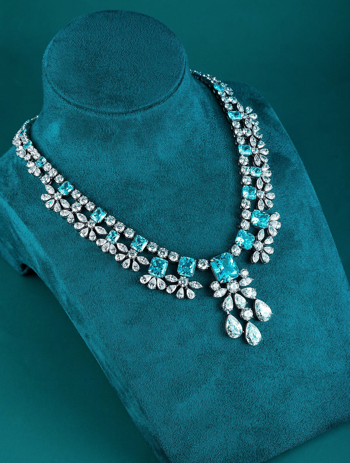 69.85ct Cushion Lab-Grown Paraiba Tourmaline Luxe Statement Necklace