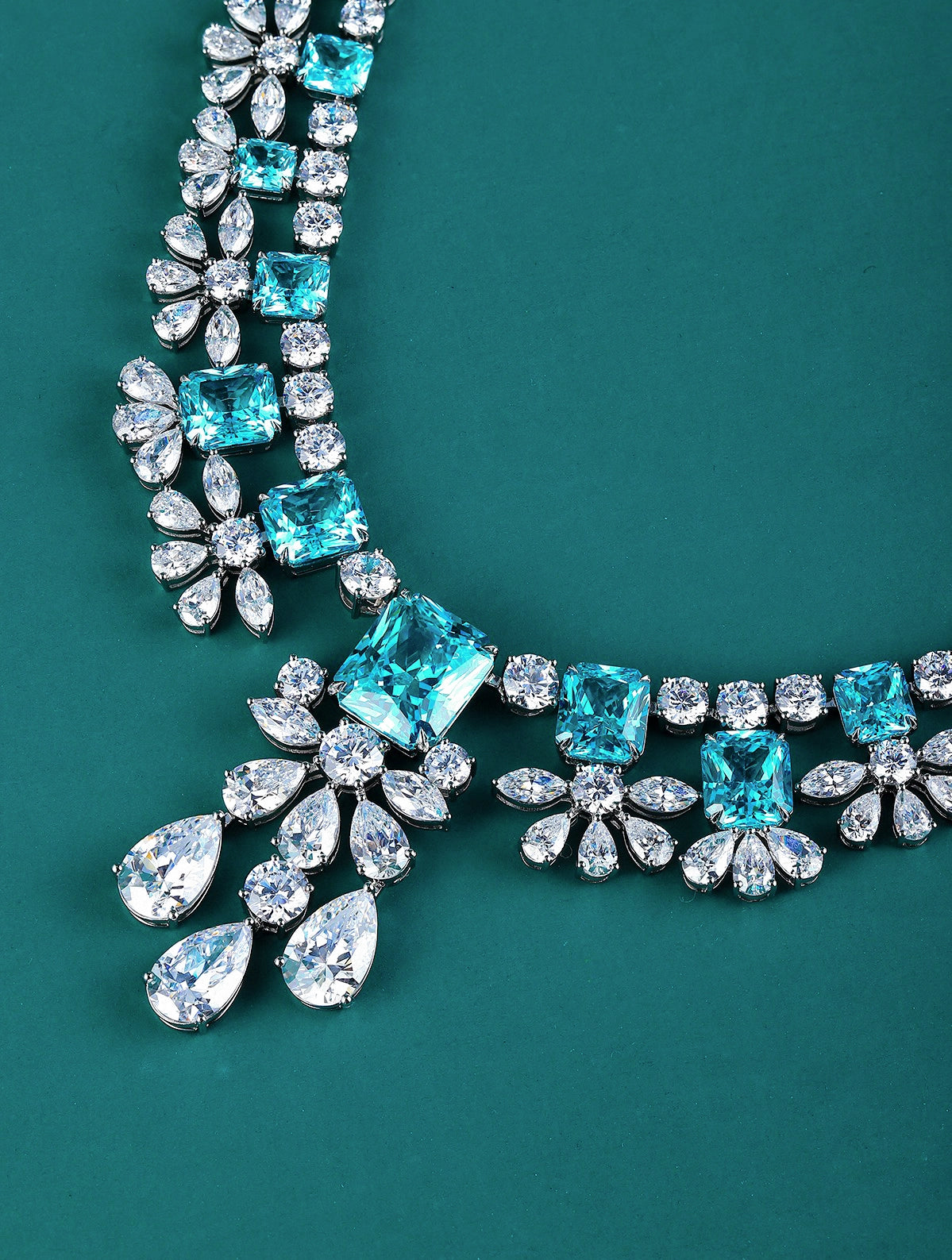 69.85ct Cushion Lab-Grown Paraiba Tourmaline Luxe Statement Necklace