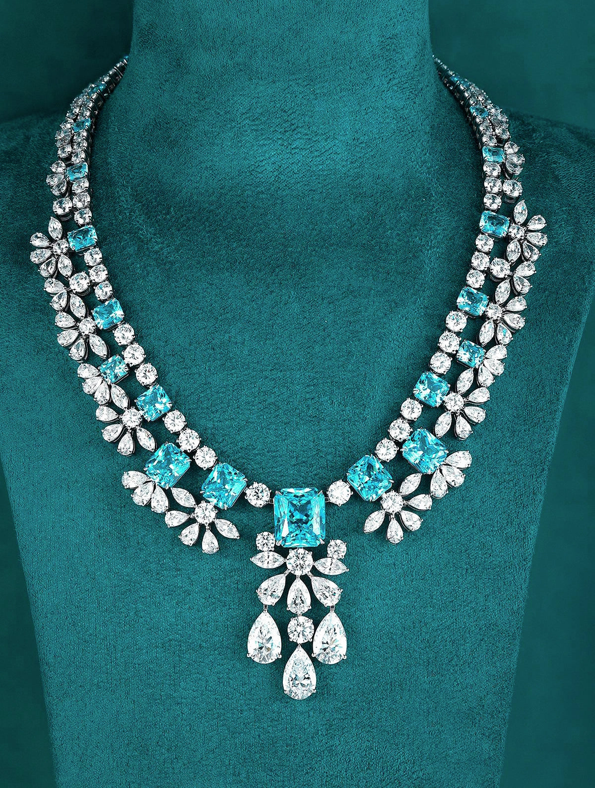 69.85ct Cushion Lab-Grown Paraiba Tourmaline Luxe Statement Necklace