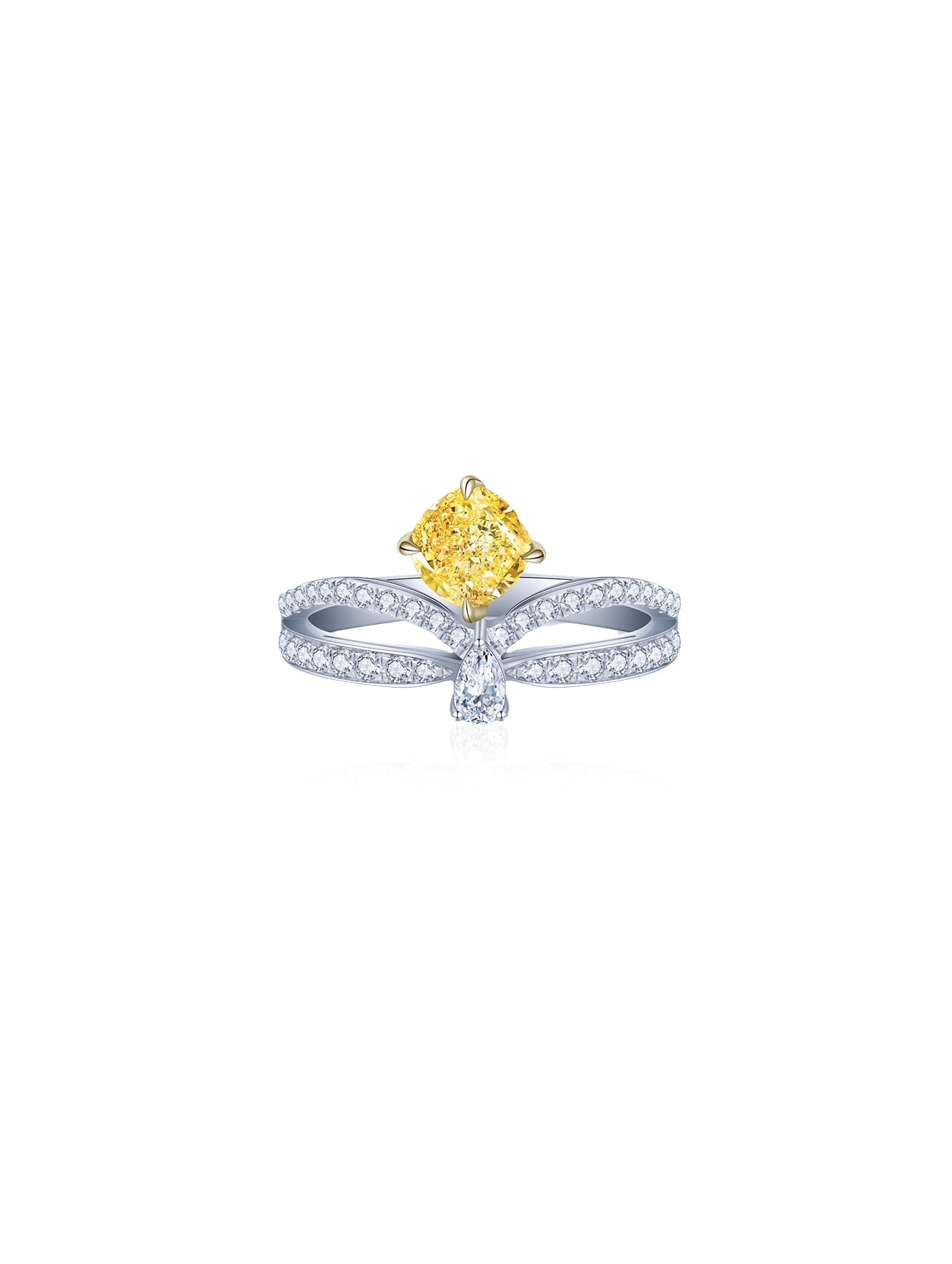 1ct Cushion Yellow Cubic Zirconia Double Half Pavé Halo Ring