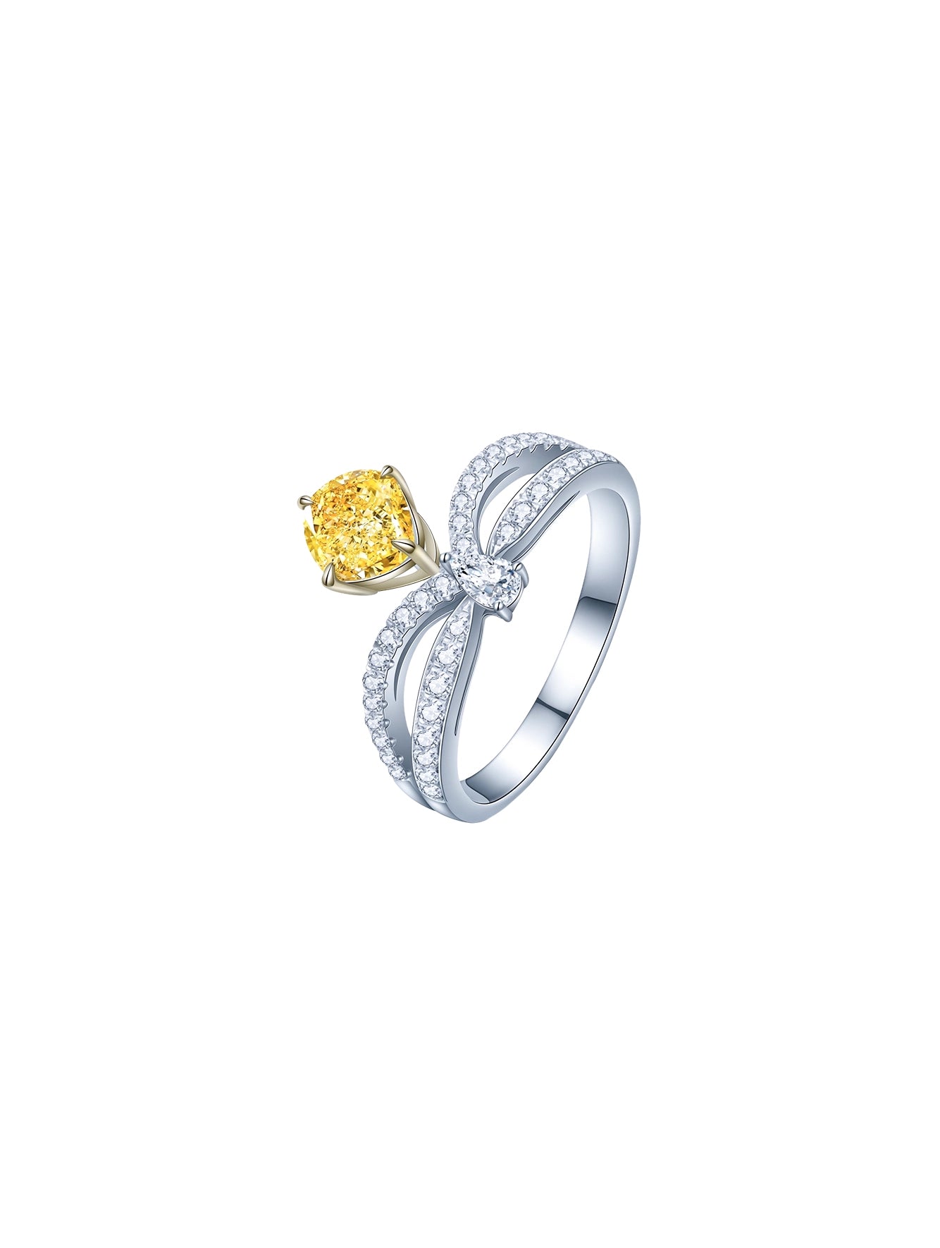 1ct Cushion Yellow Cubic Zirconia Double Half Pavé Halo Ring
