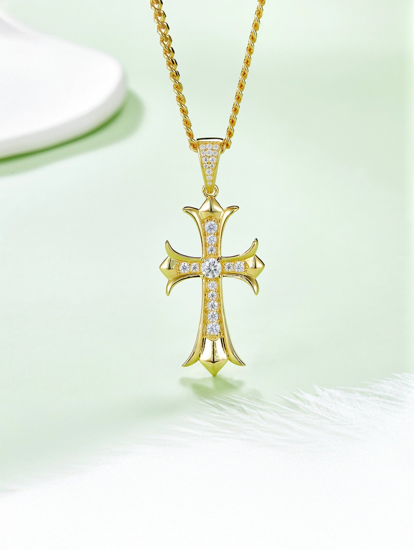 0.37ct Vintage Moissanite Cross Pendant Necklace