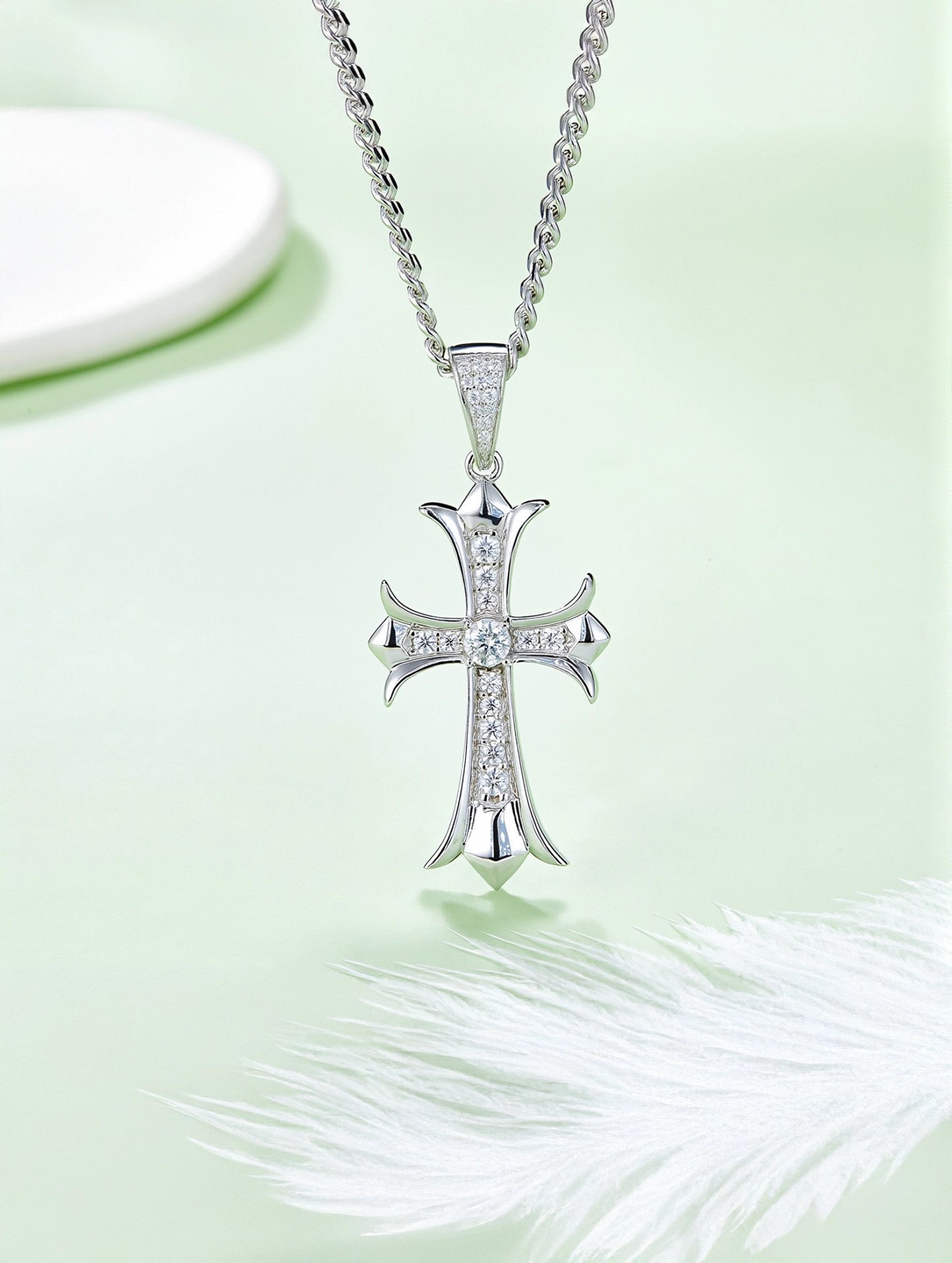 0.37ct Vintage Moissanite Cross Pendant Necklace
