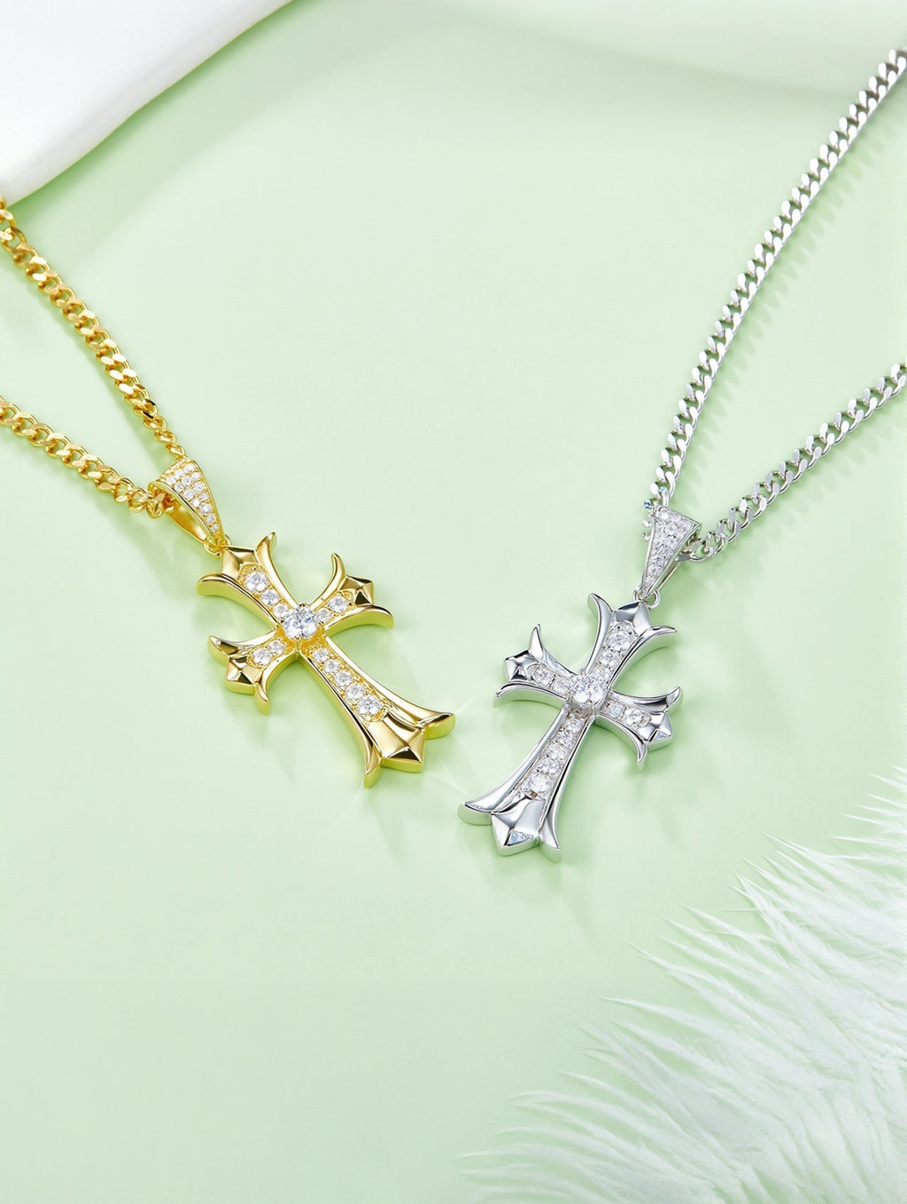 0.37ct Vintage Moissanite Cross Pendant Necklace