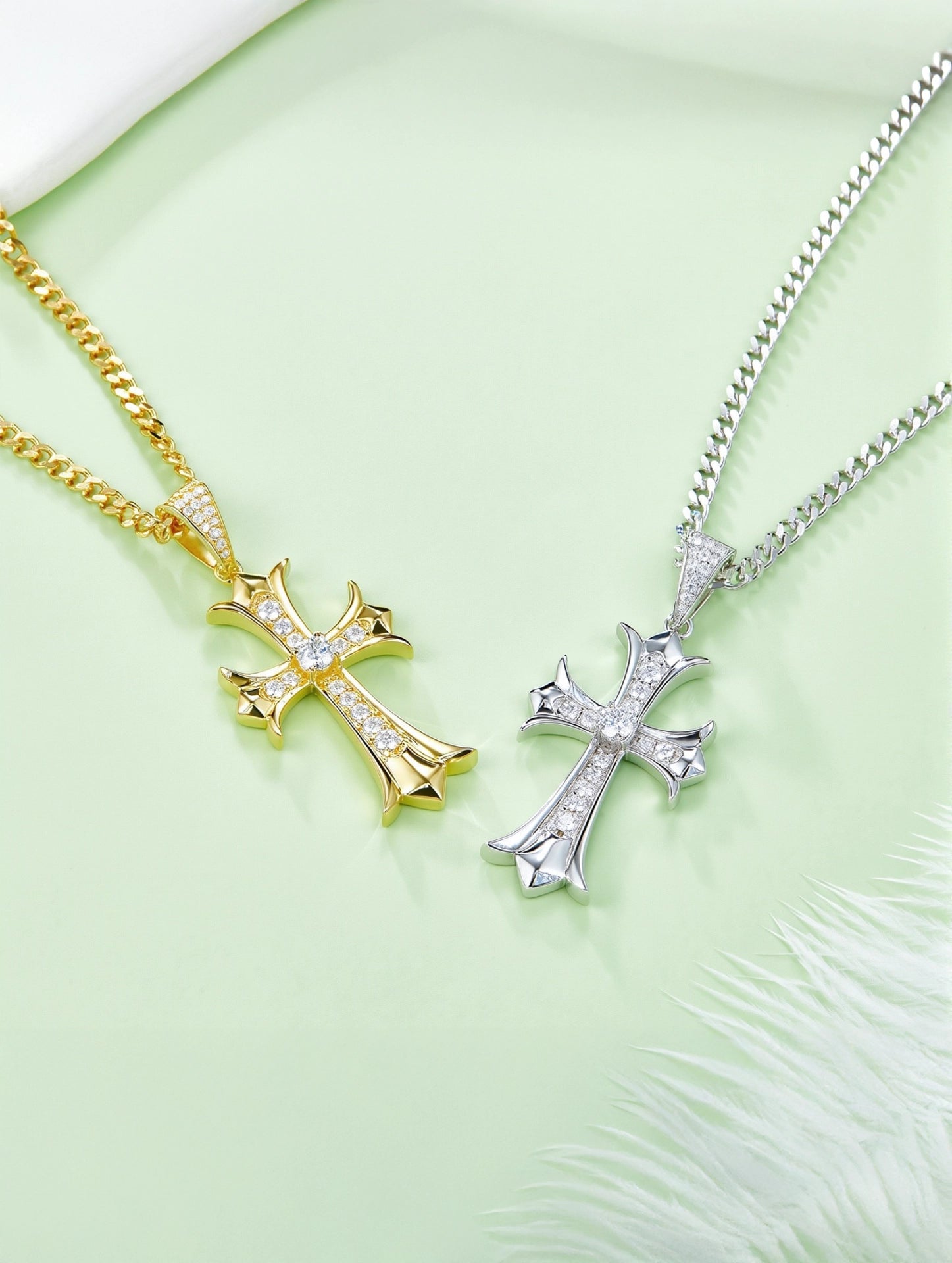 0.37ct Vintage Moissanite Cross Pendant Necklace