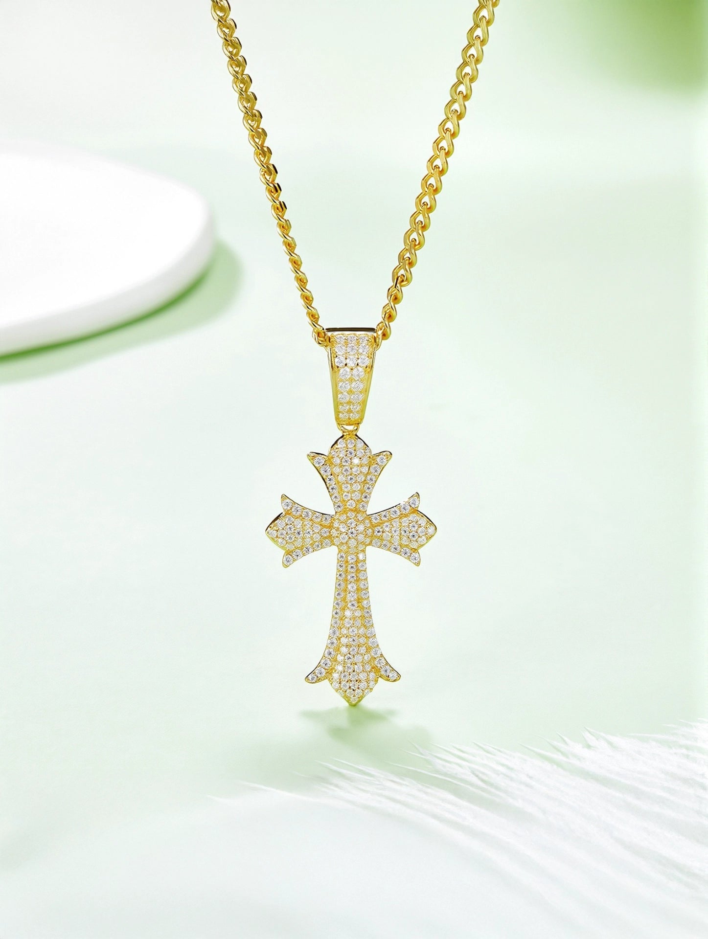 1.19ct Vintage Iced Out Cross Pavé Moissanite Pendant Necklace