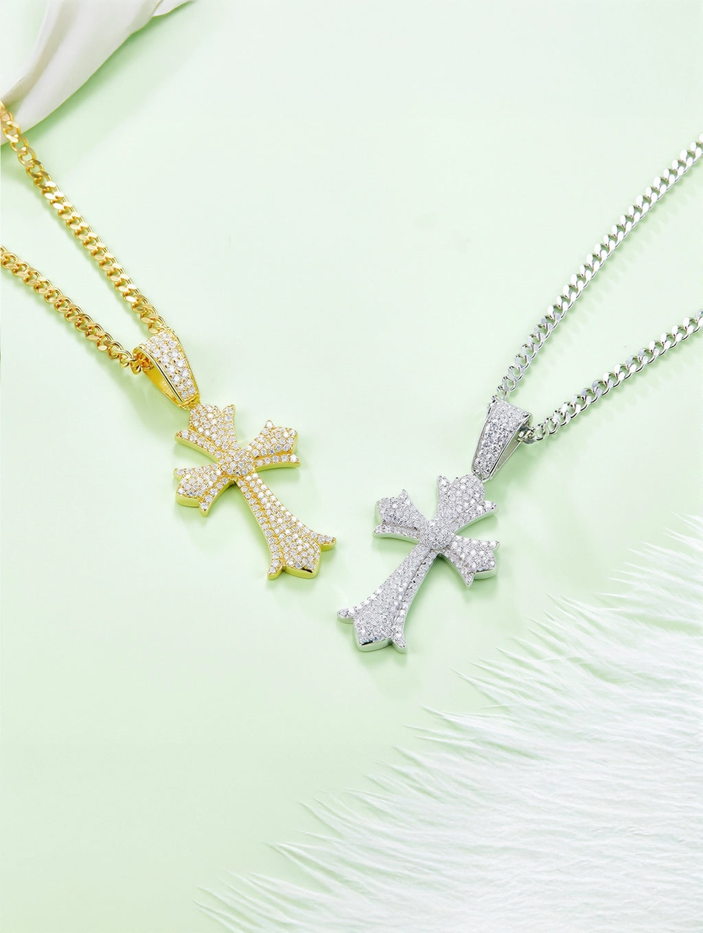 1.19ct Vintage Iced Out Cross Pavé Moissanite Pendant Necklace