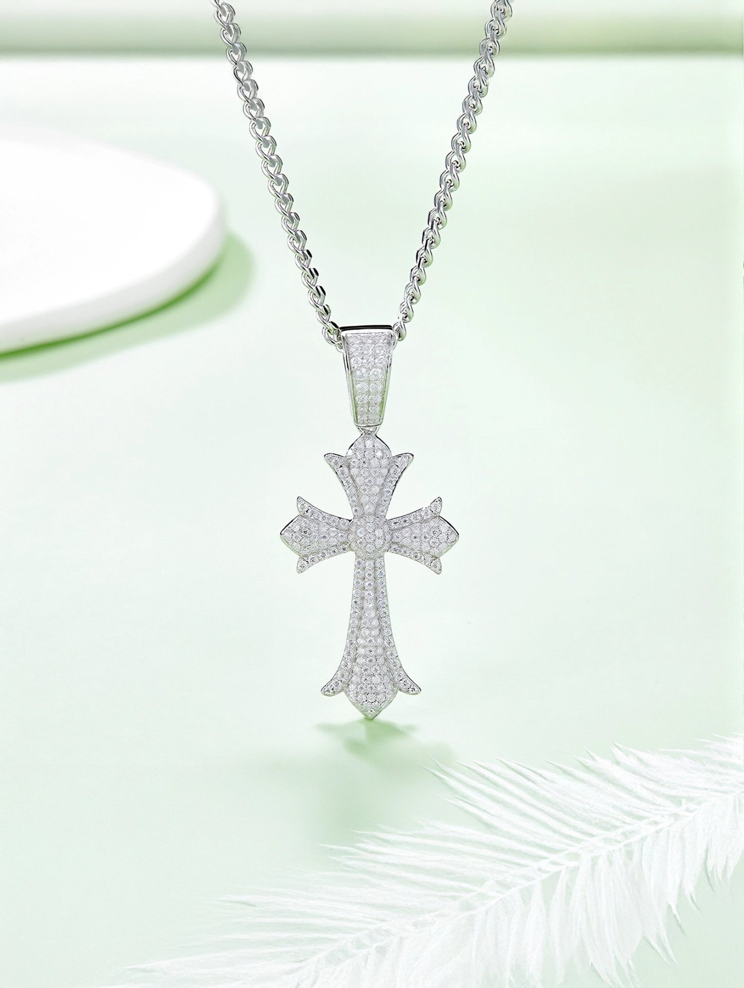 1.19ct Vintage Iced Out Cross Pavé Moissanite Pendant Necklace