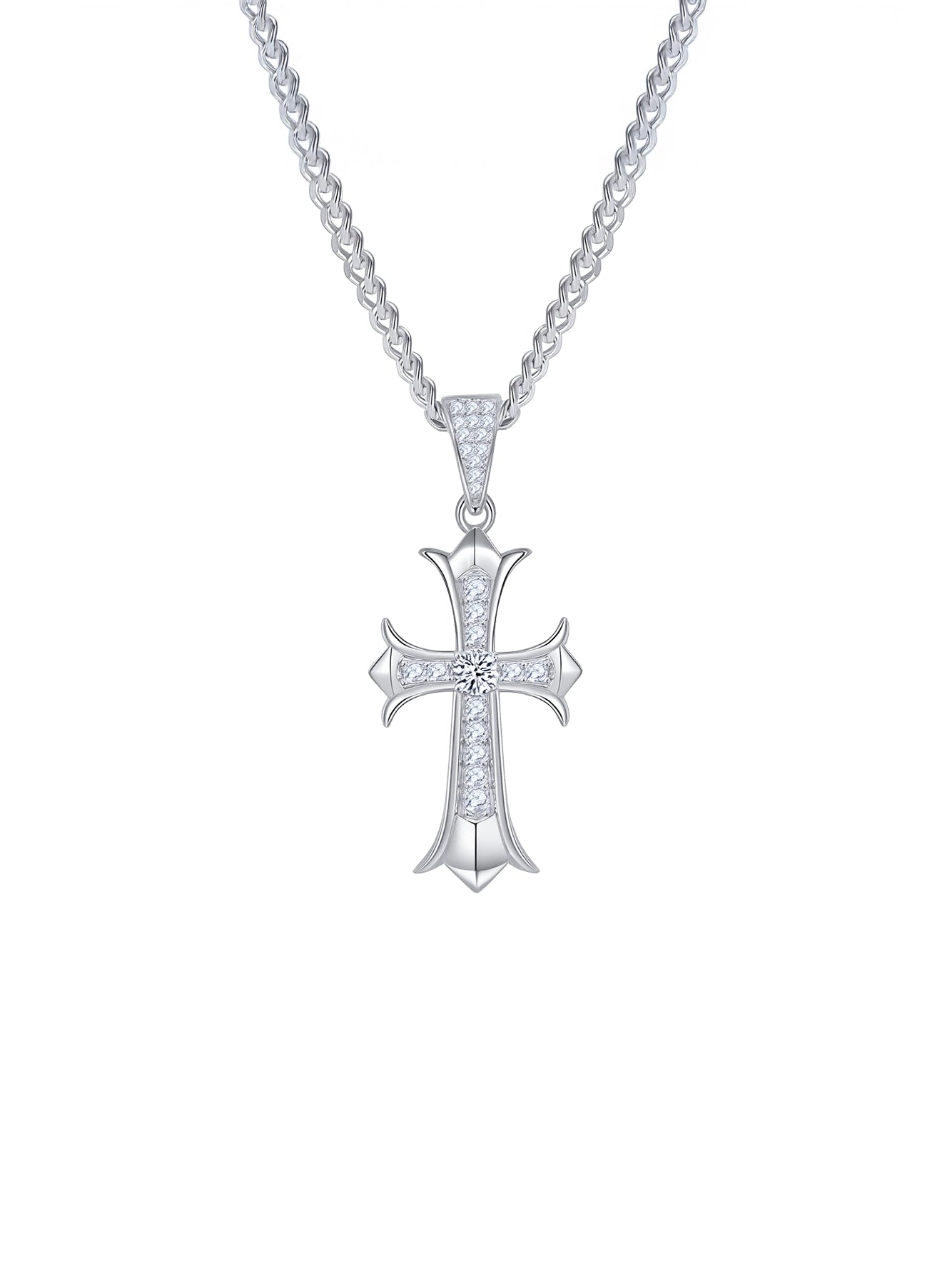 0.37ct Vintage Moissanite Cross Pendant Necklace