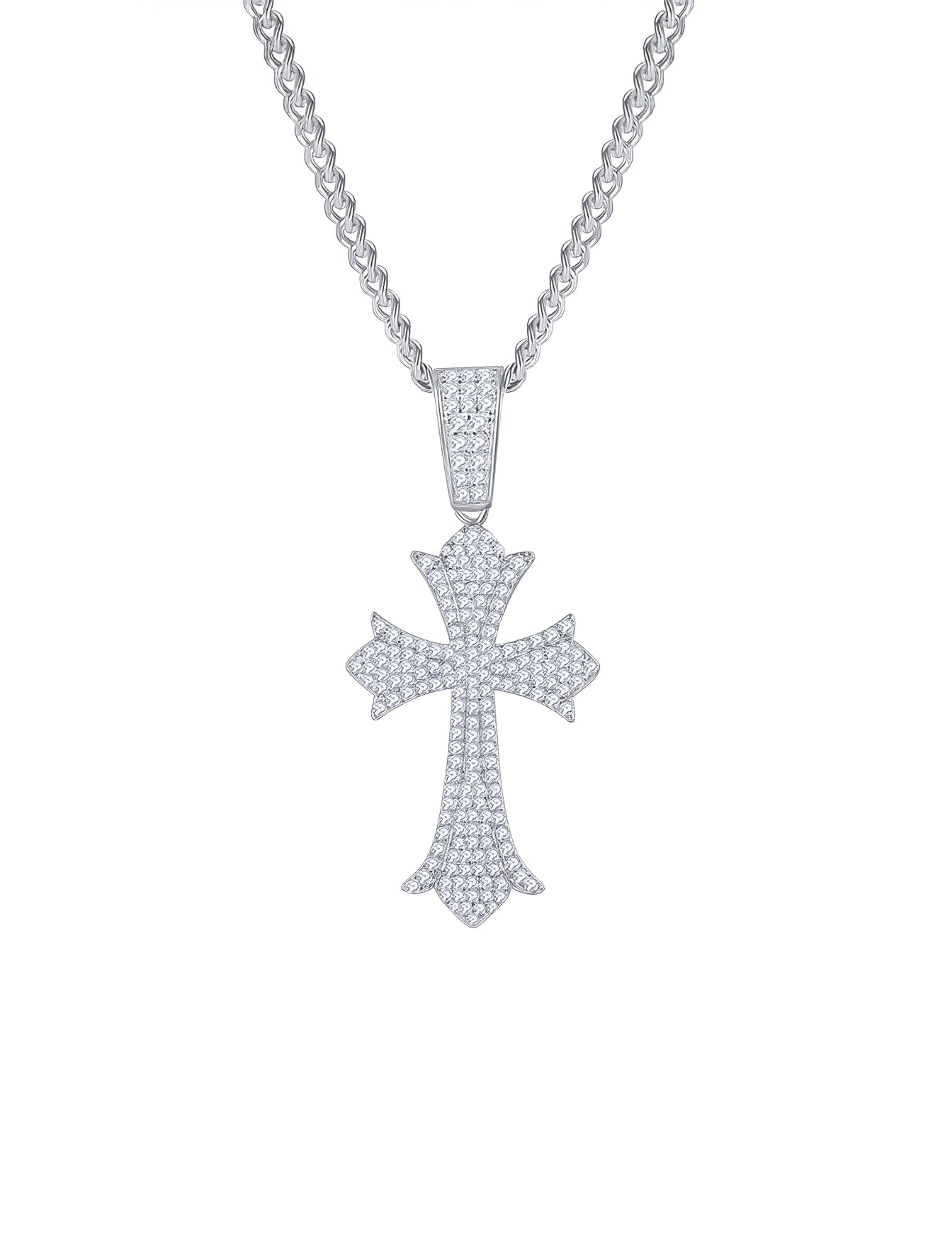 1.19ct Vintage Iced Out Cross Pavé Moissanite Pendant Necklace