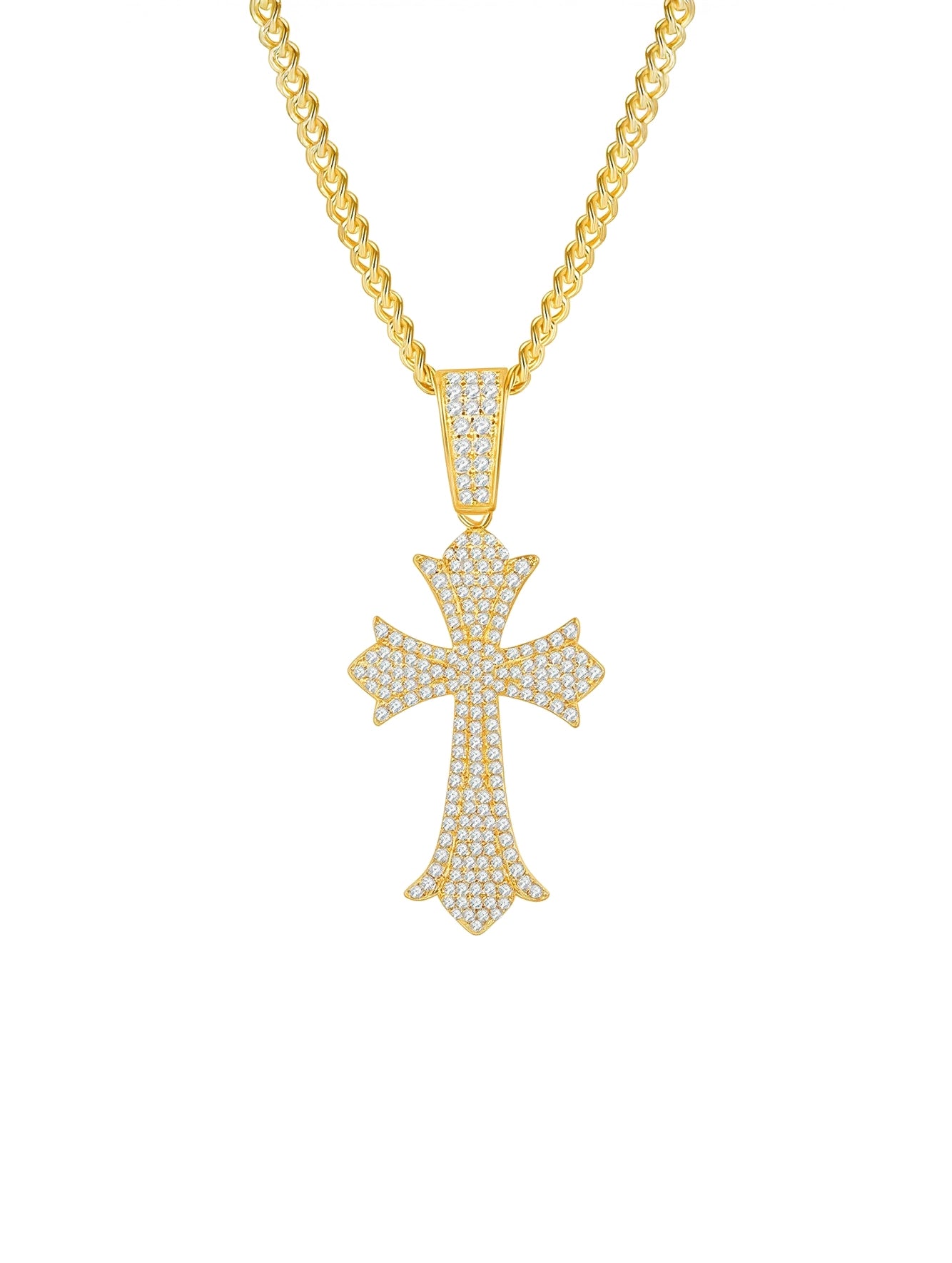 1.19ct Vintage Iced Out Cross Pavé Moissanite Pendant Necklace