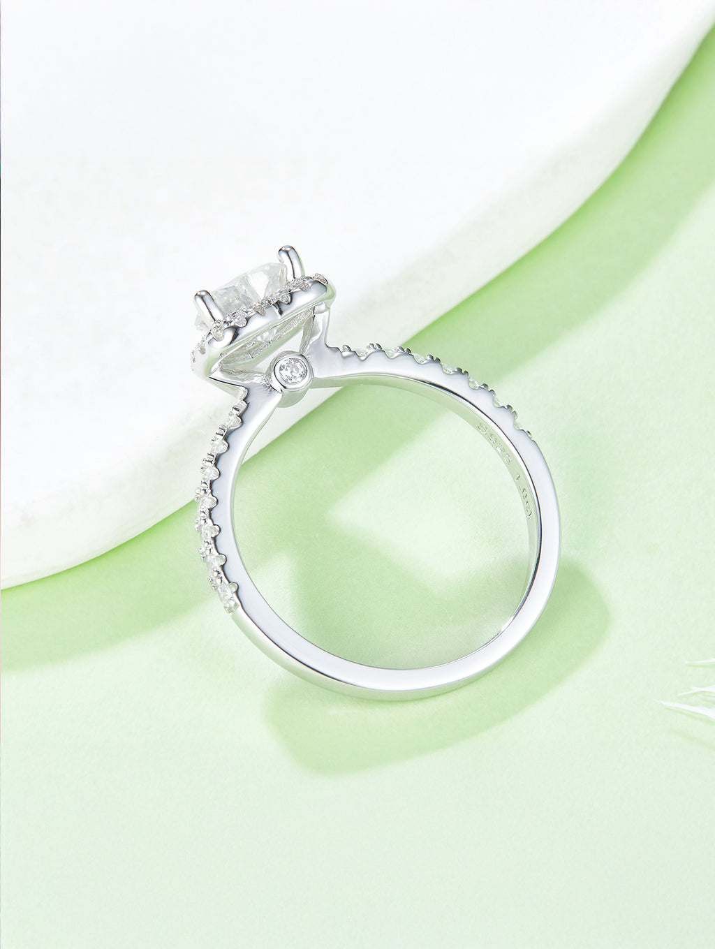 1ct Classic D Color Heart Moissanite Halo Ring