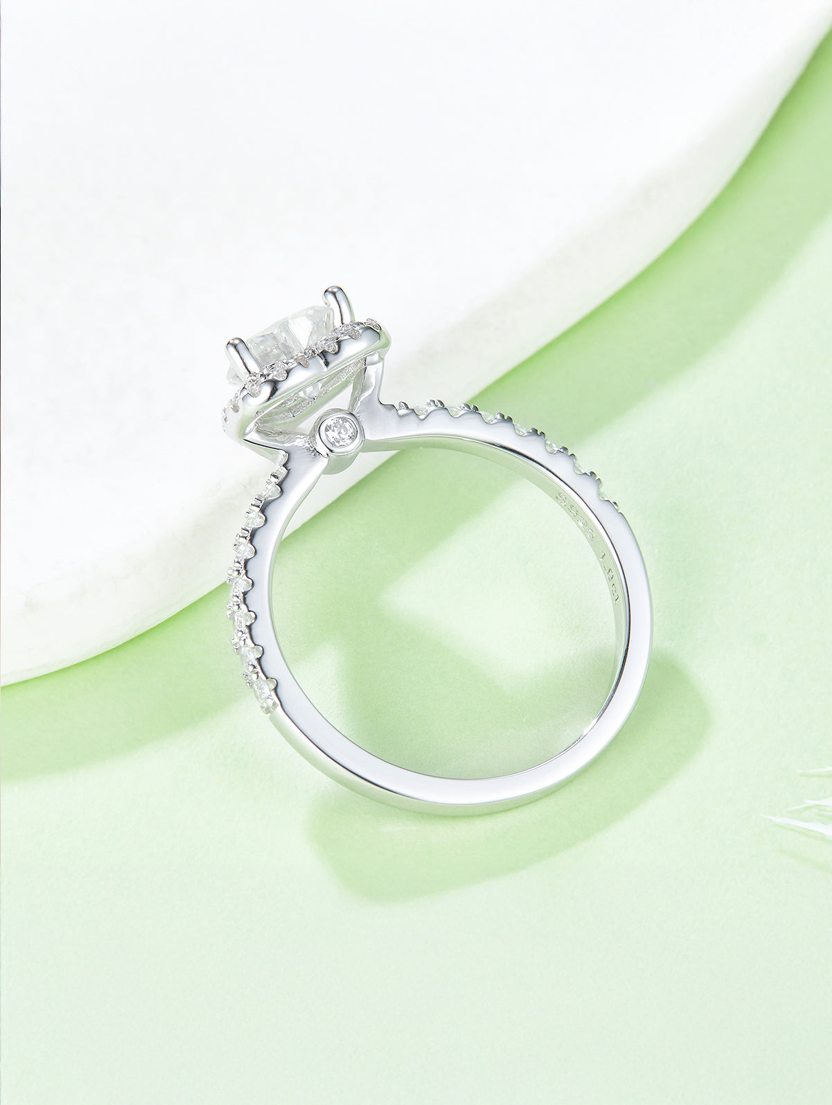 1ct Classic D Color Heart Moissanite Halo Ring