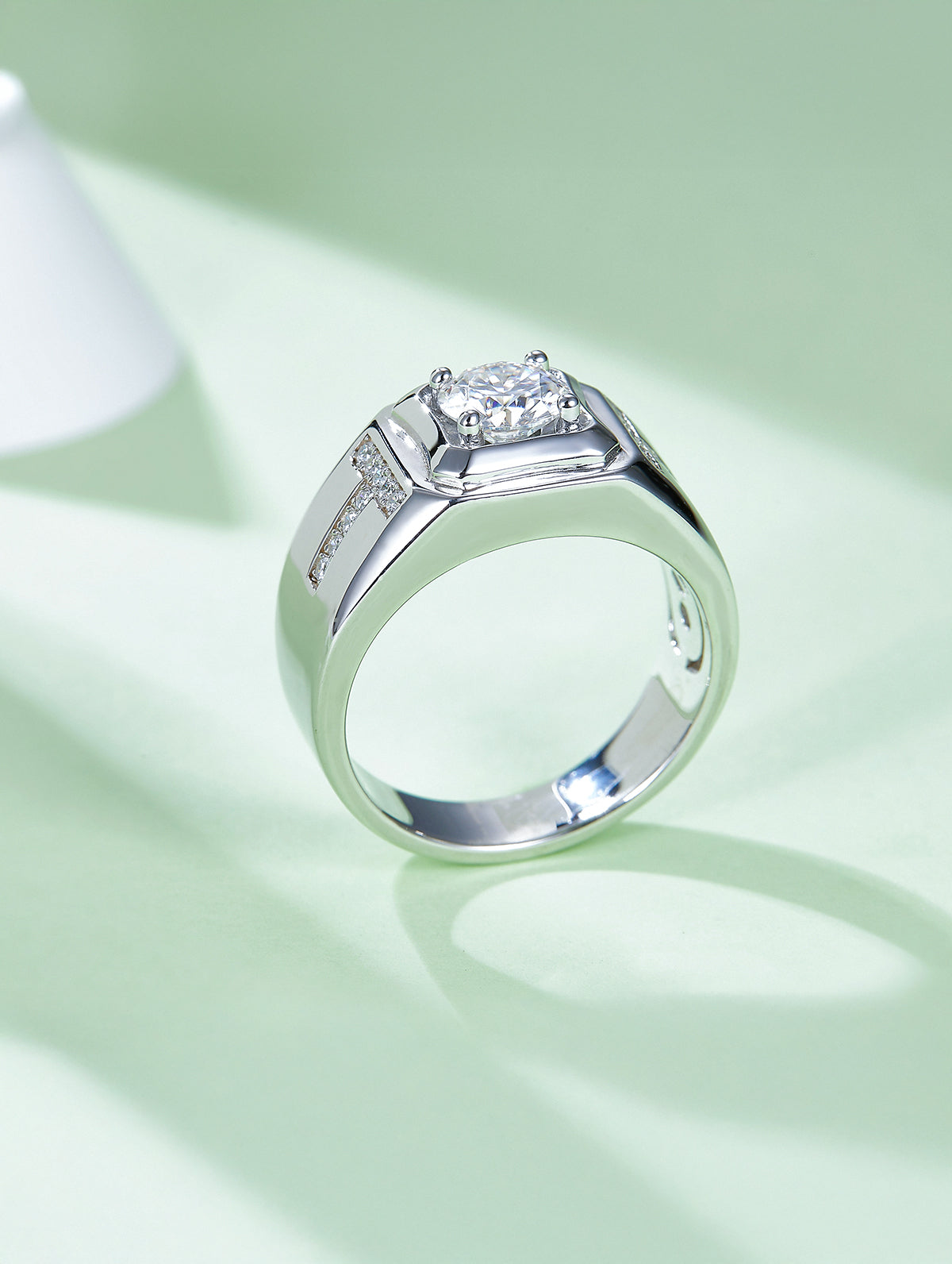 Men’s 1ct D Color Geometric Moissanite Pavé Ring