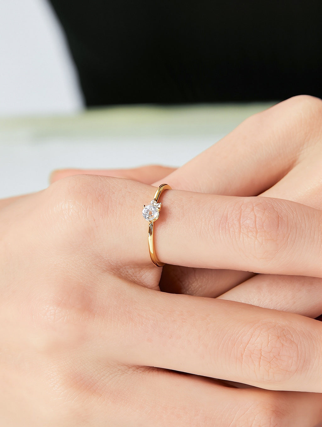 Round Cubic Zirconia Ring in 18K Gold Plated Copper