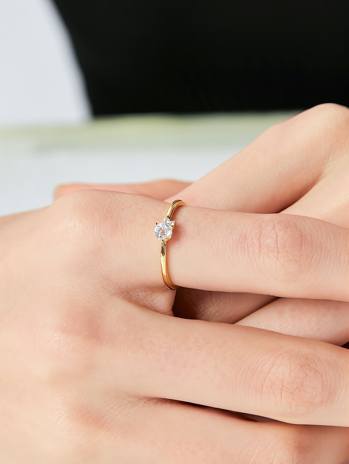 Round Cubic Zirconia Ring in 18K Gold Plated Copper