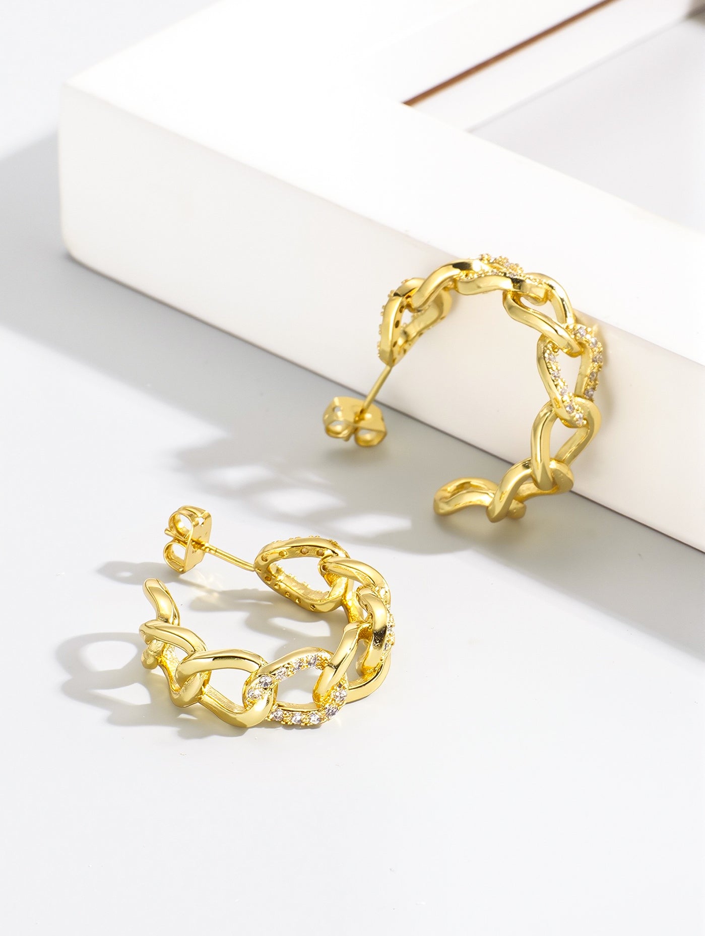 Chunky Open Chain Cubic Zirconia Earrings