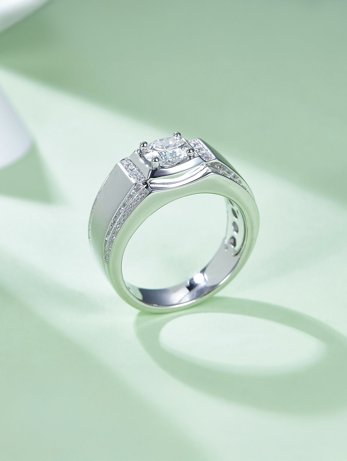 Men’s 1ct D Color Moissanite Ring with Pavé Accents