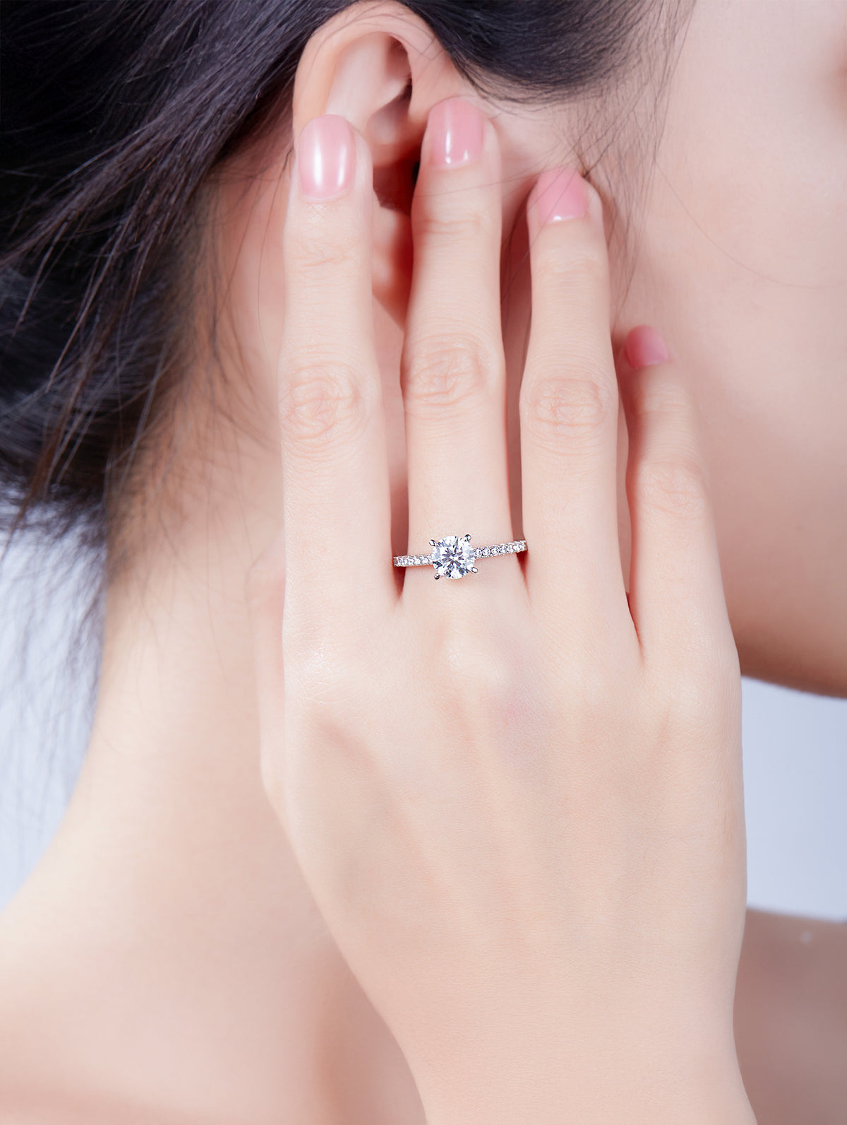 1ct Classic D Color Round Moissanite Half Eternity Ring