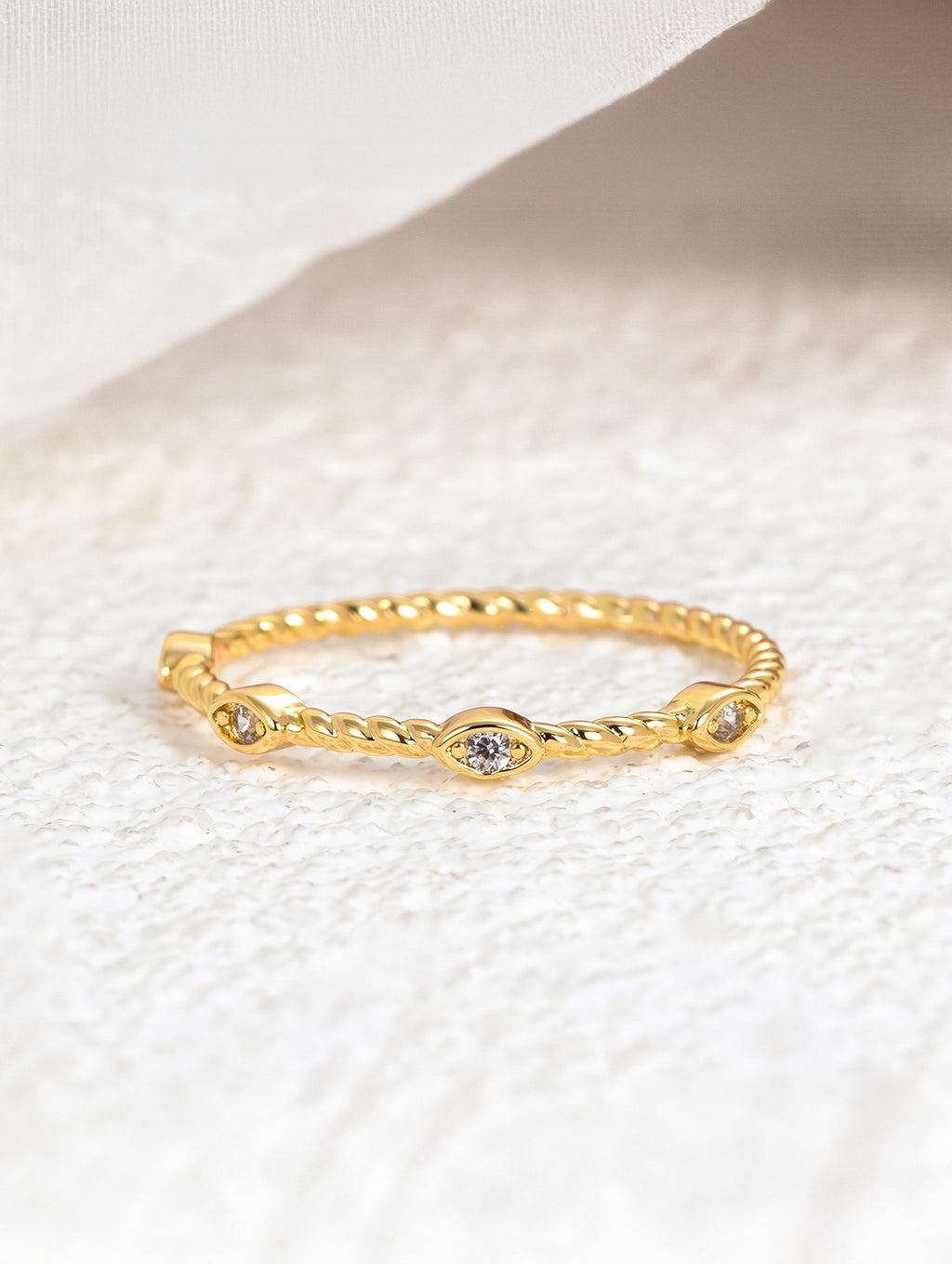 Minimalist Twist Band Cubic Zirconia Ring
