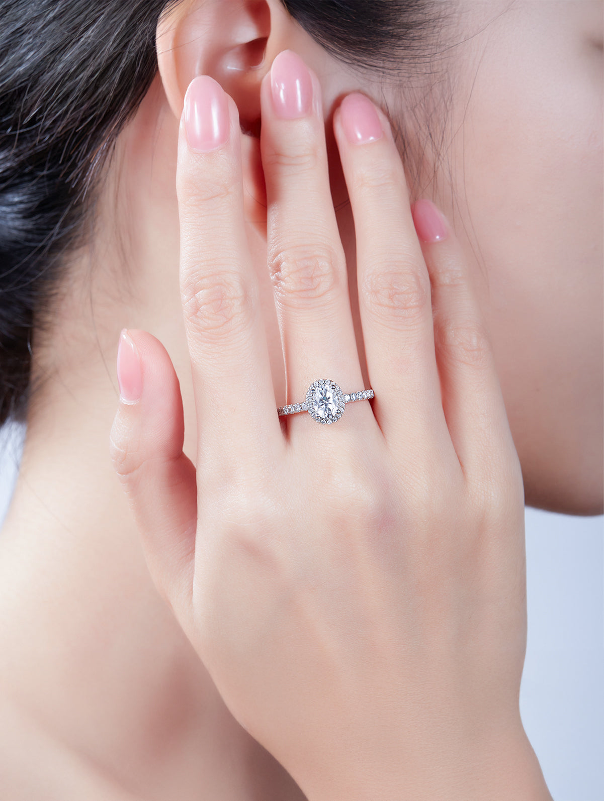1ct Classic D Color Oval Moissanite Halo Ring