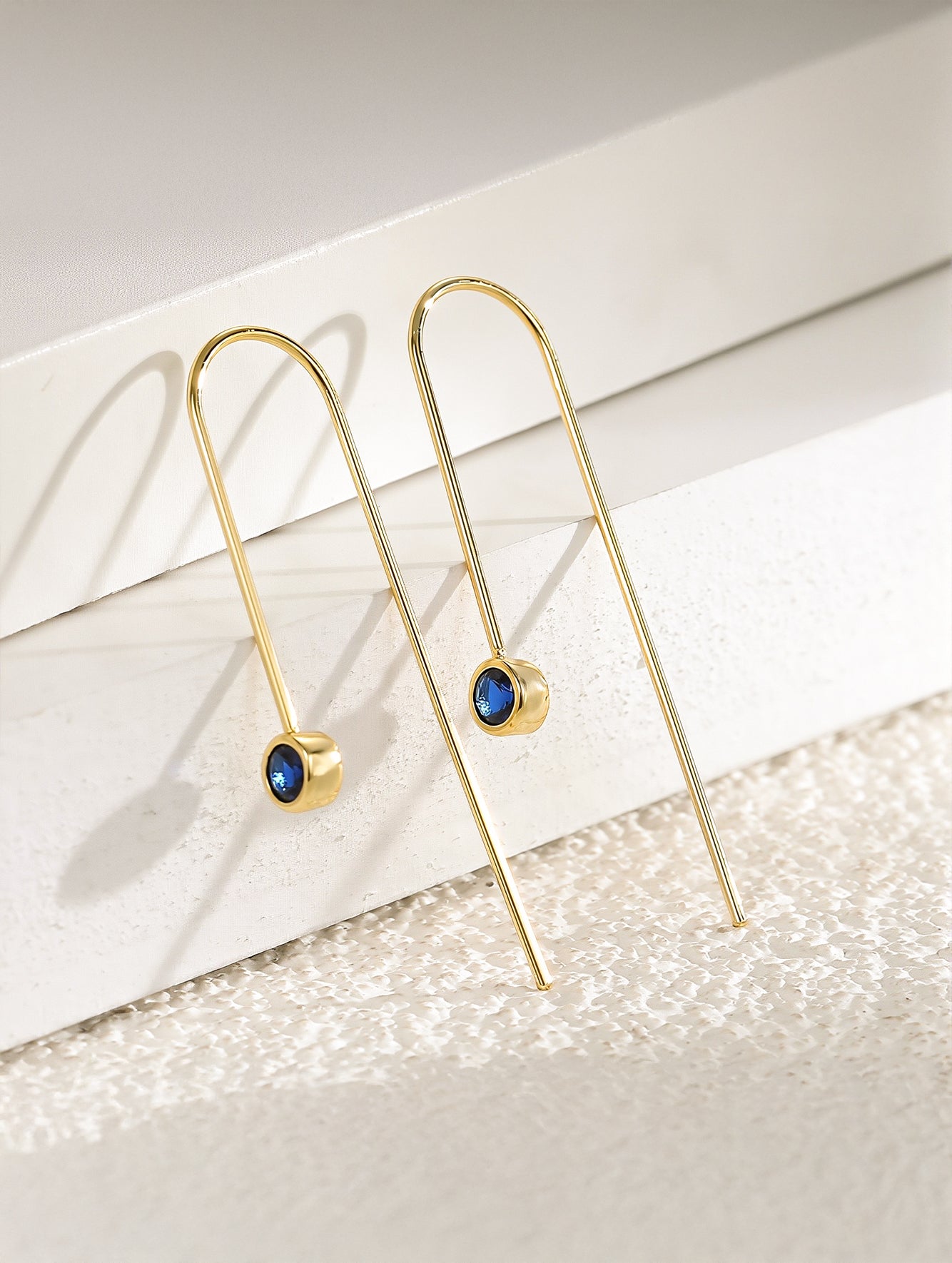 Minimalist U-Shaped Blue Cubic Zirconia Hoop Earrings
