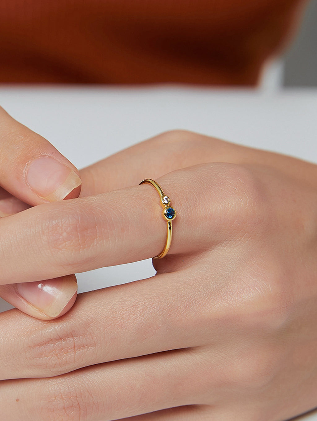 Minimalist Blue & White Cubic Zirconia Ring