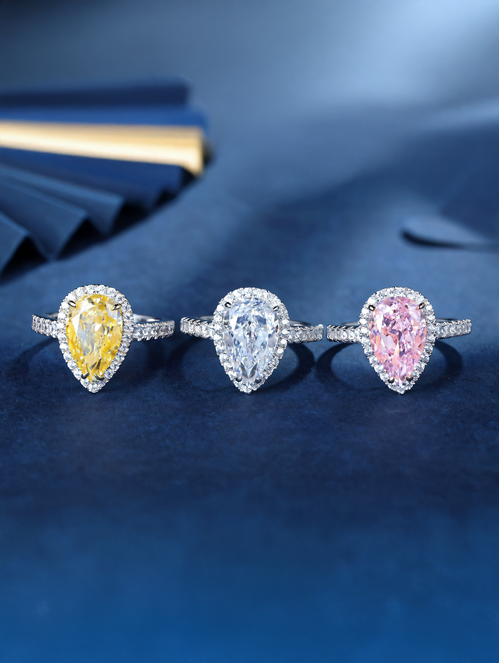 3ct Pear Cubic Zirconia Half Pavé Halo Ring