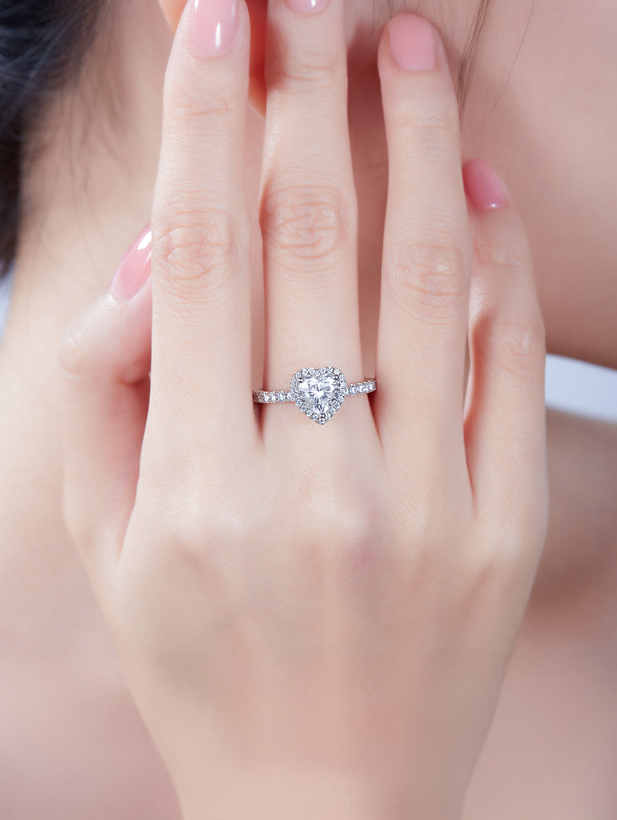 1ct Classic D Color Heart Moissanite Halo Ring