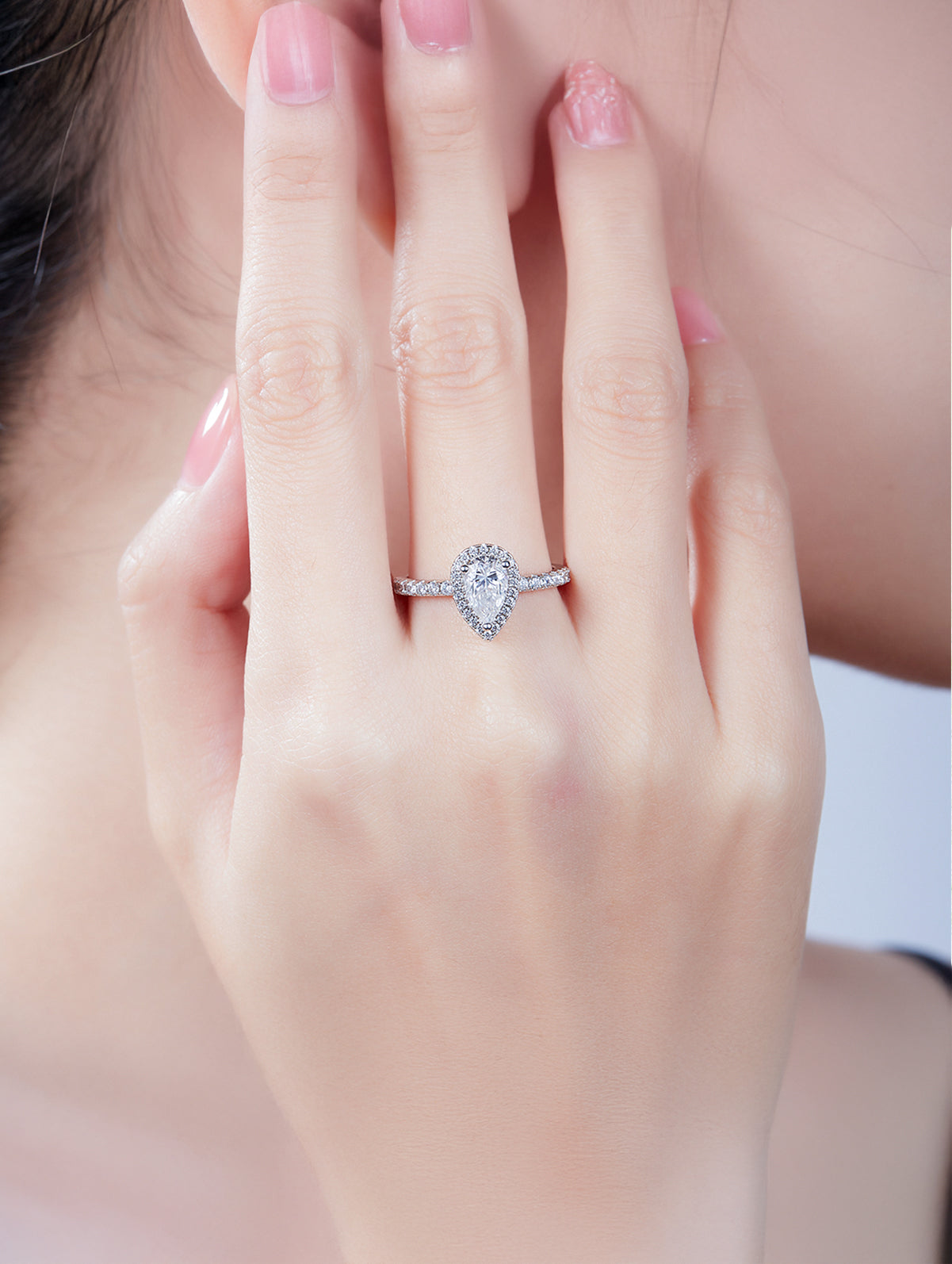 1ct Classic D Color Pear Moissanite Halo Ring