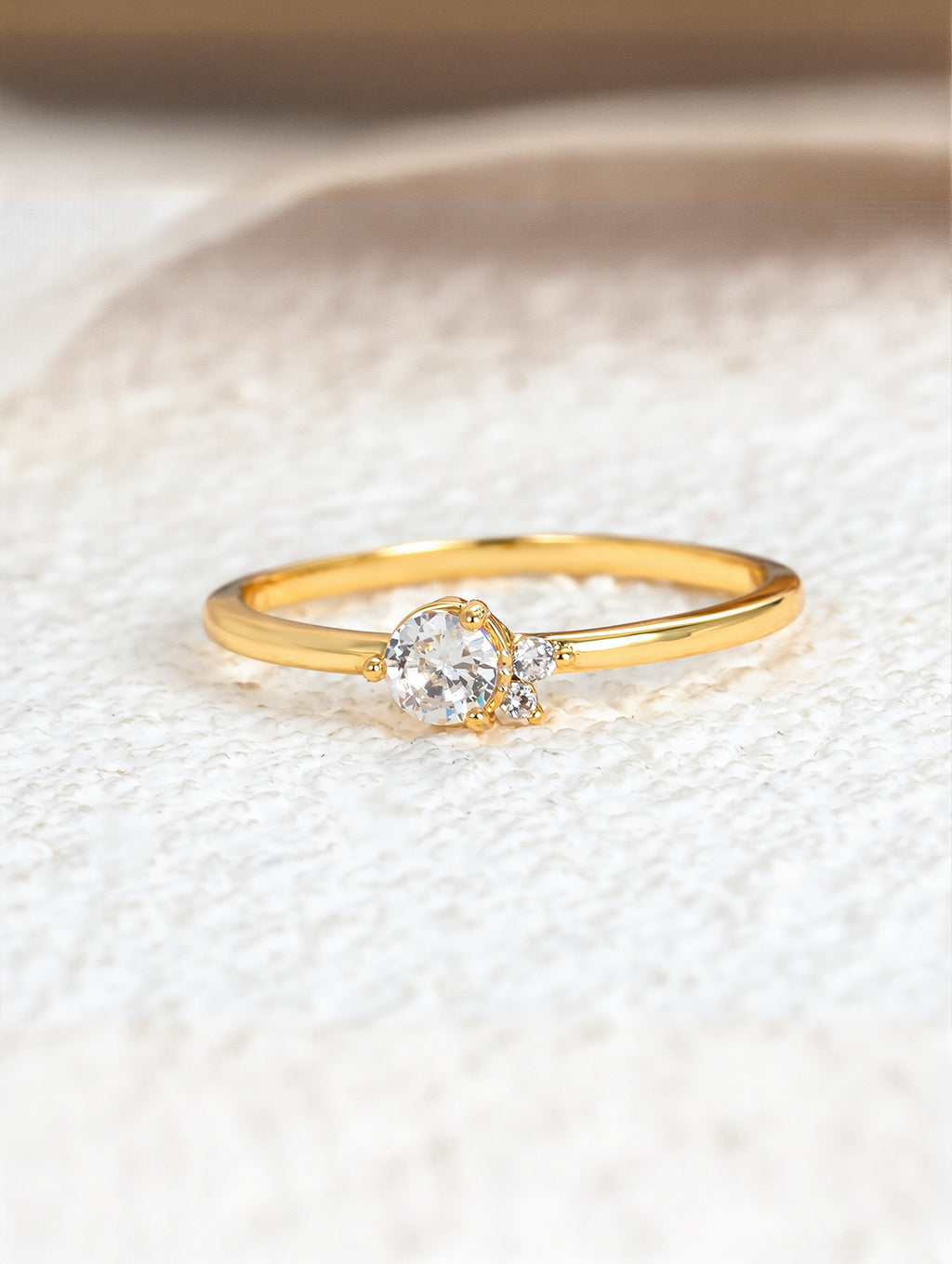 Round Cubic Zirconia Ring in 18K Gold Plated Copper