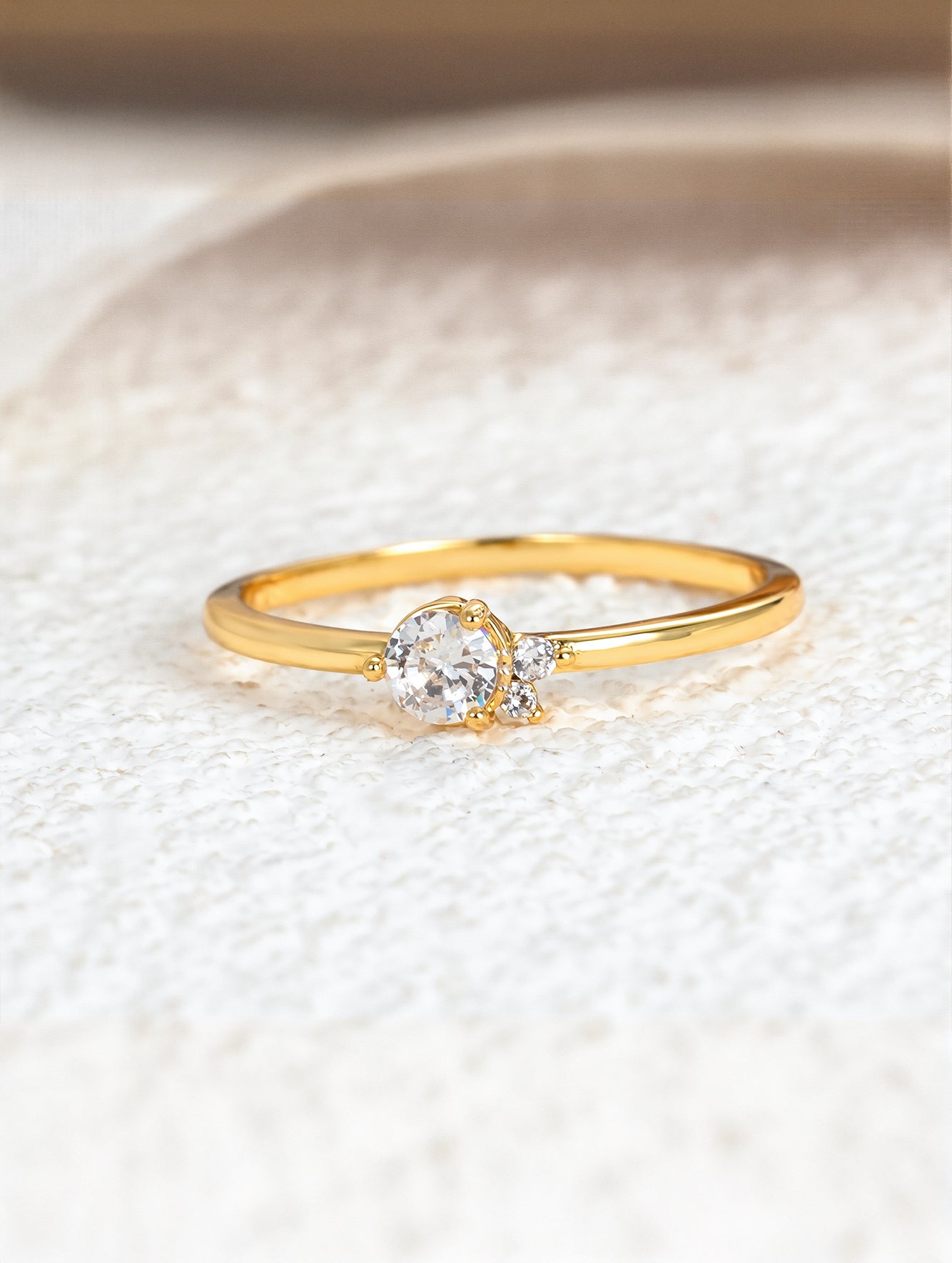 Round Cubic Zirconia Ring in 18K Gold Plated Copper