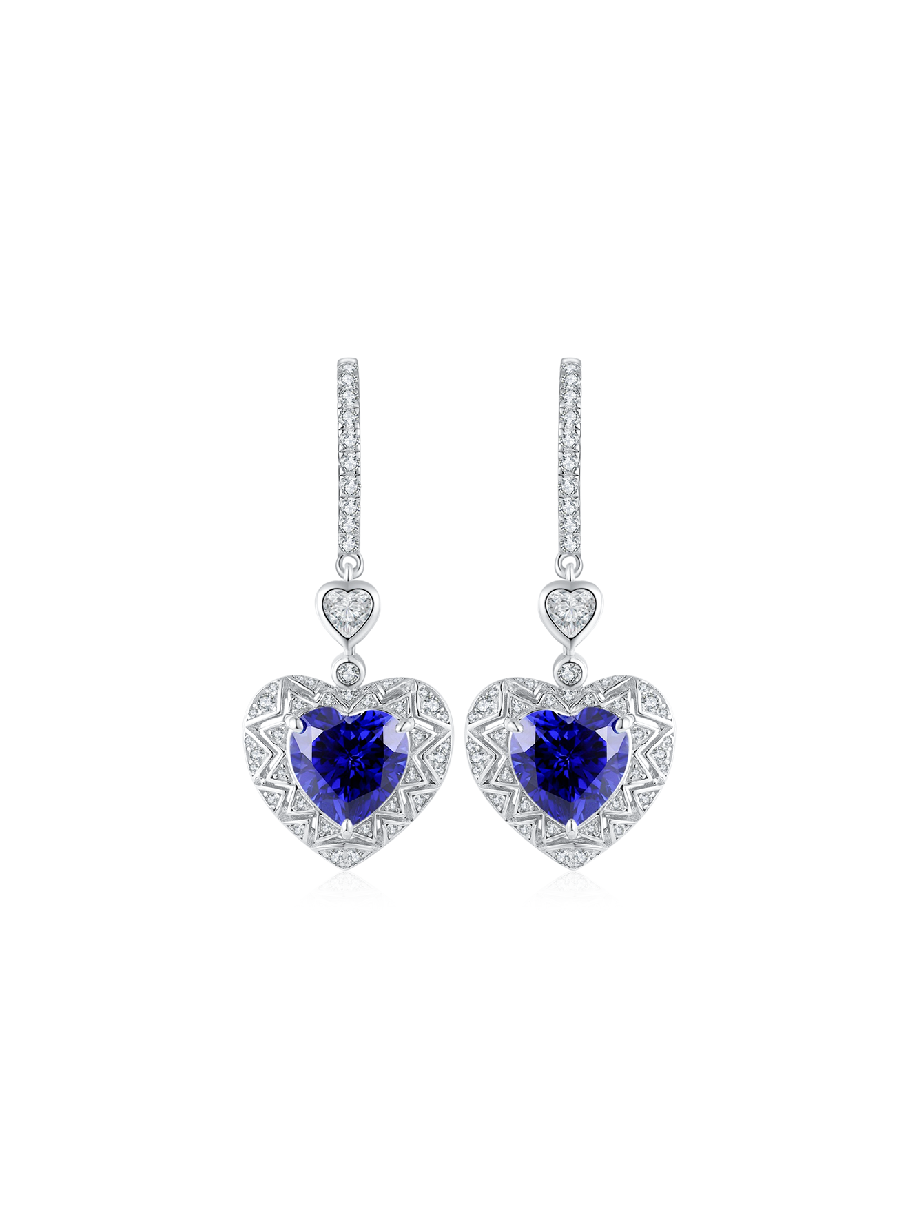 7.21ct Heart Lab-Grown Blue Sapphire Drop Earrings