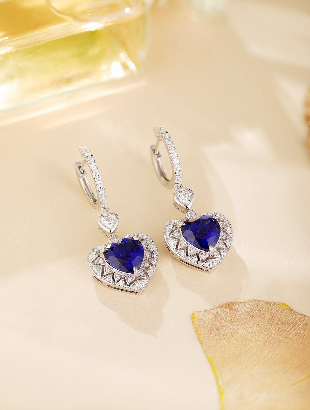 7.21ct Heart Lab-Grown Blue Sapphire Drop Earrings