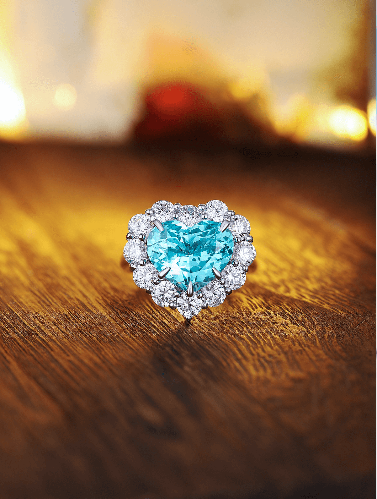 9.35ct Heart Lab-Grown Paraiba Tourmaline Halo Engagement Ring