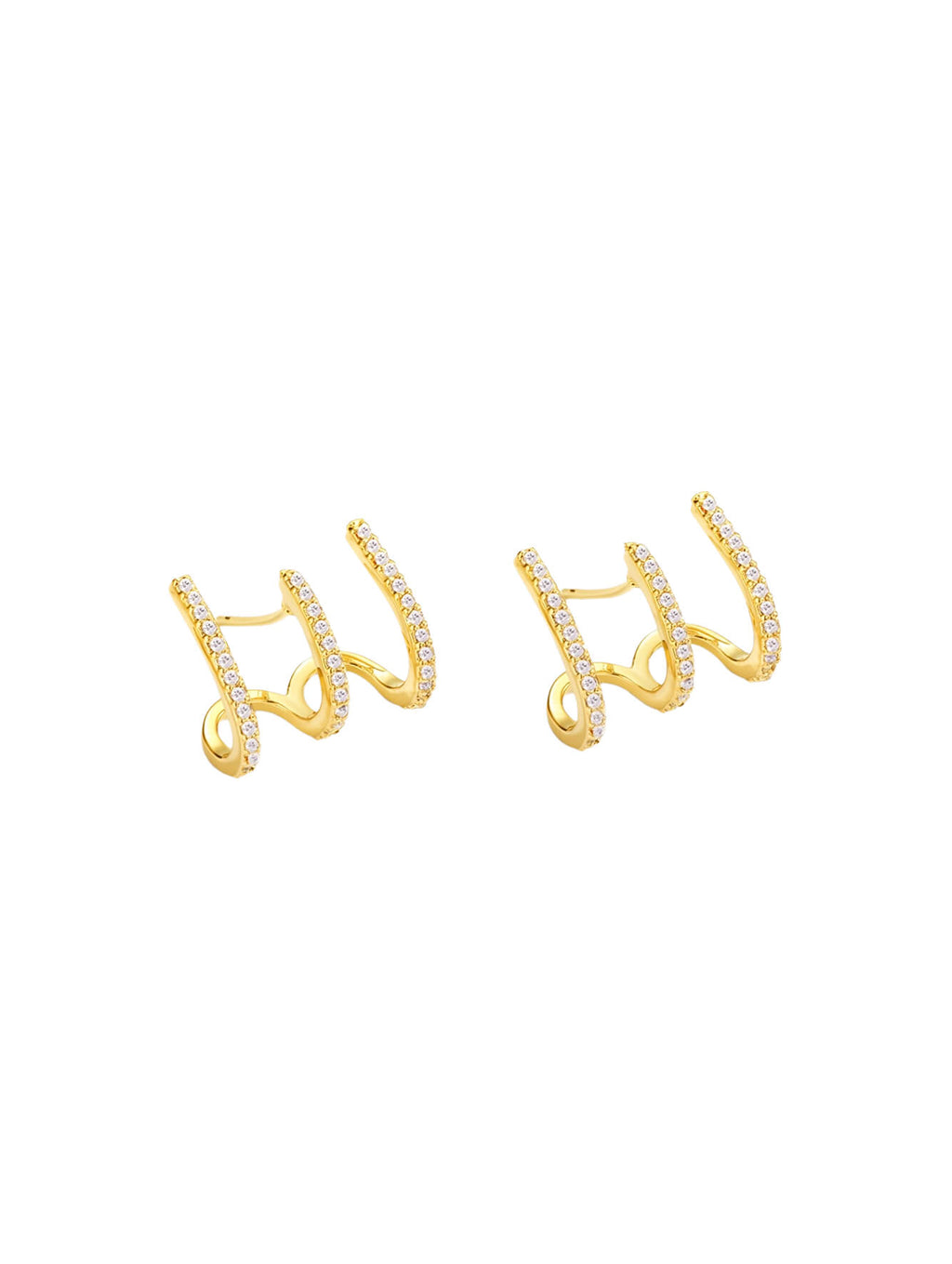 Bold C-Shape Triple Row Cubic Zirconia Hoop Earrings
