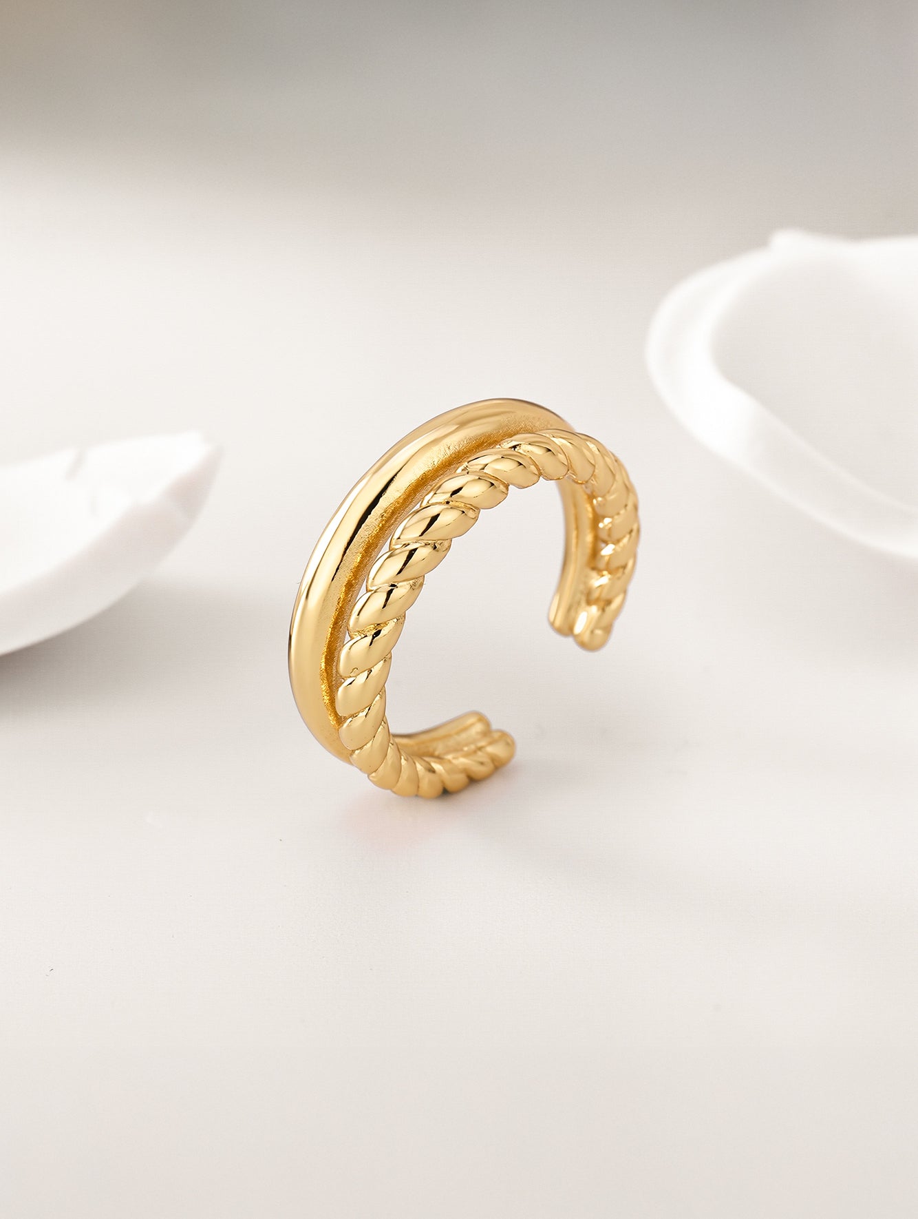 Braided Open Ring in 18K Gold-Plated Copper