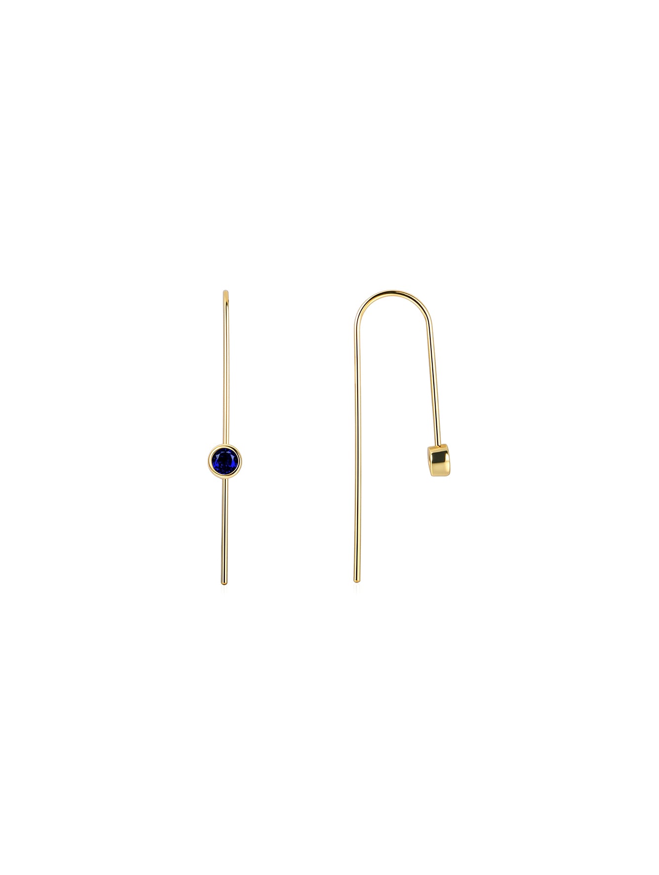 Minimalist U-Shaped Blue Cubic Zirconia Hoop Earrings