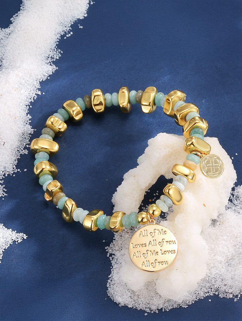 Engraved Chalcedony Beaded Bracelet