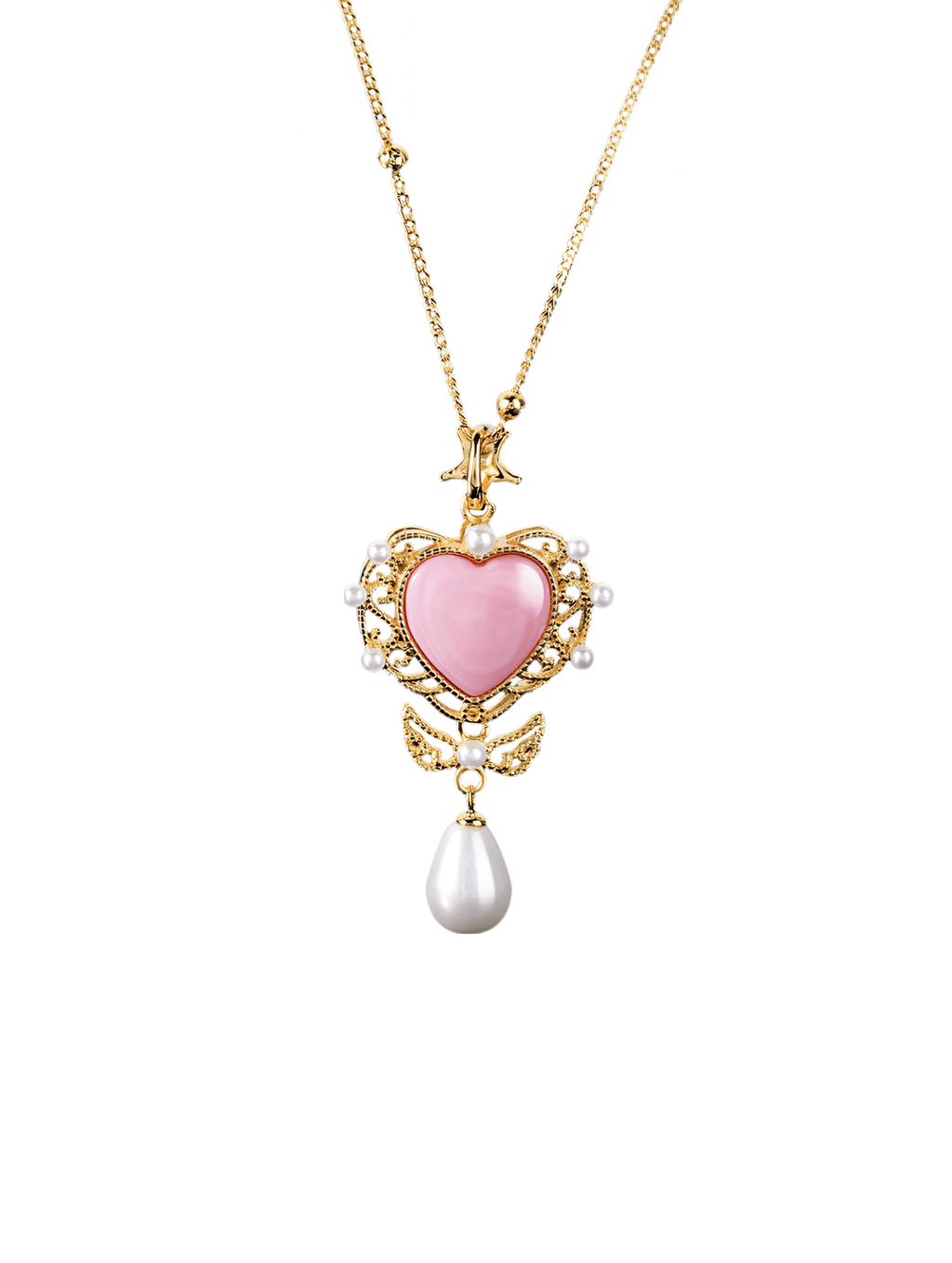 French-Style Heart Queen Conch Shell and Freshwater Pearl Pendant Necklace