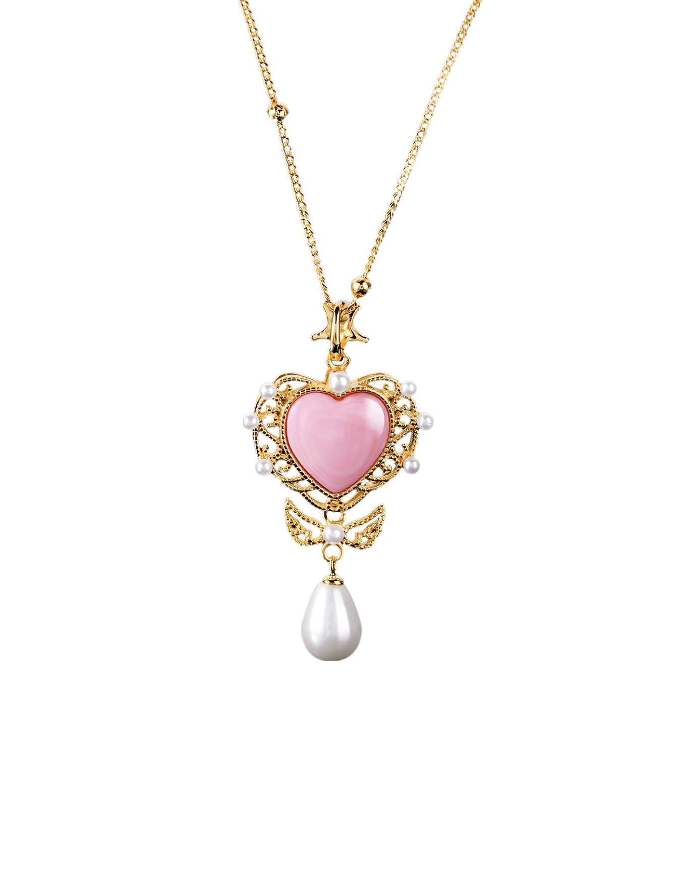 French-Style Heart Queen Conch Shell and Freshwater Pearl Pendant Necklace