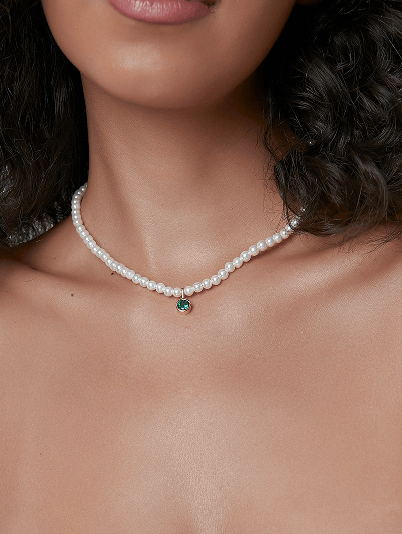 French-Style Imitation Pearl & Cubic Zirconia Necklace